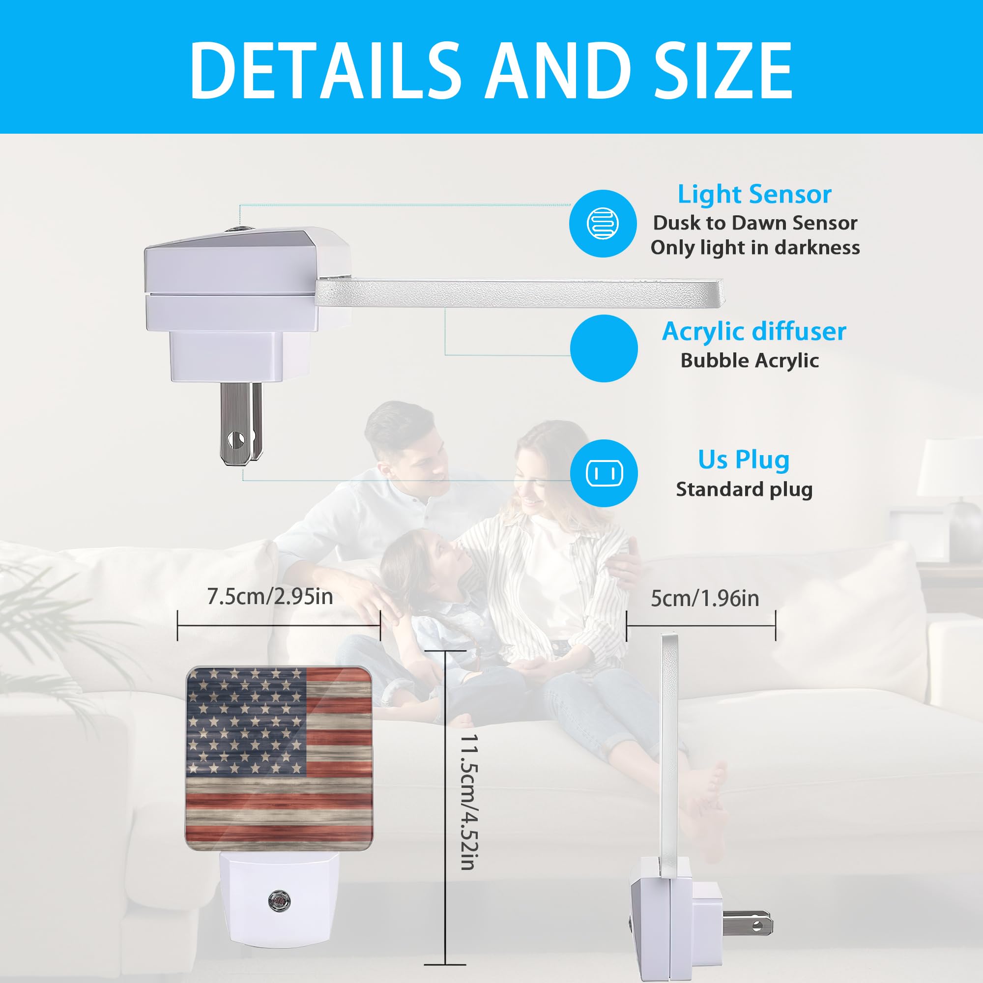 Meikosks Night Lights Plug Into Wall Retro American Flag Night Lights Dusk To Dawn Sensor Led Lamp For Women Men,Led Lights For