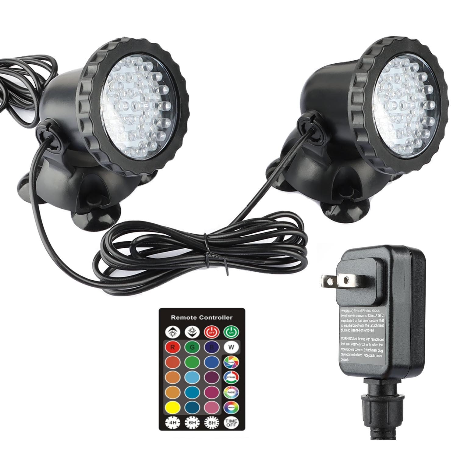 Rgb Pond Light, Color Changing Fountain Lights Submersible Pond Lights, Ip68 Waterproof Multi-Color Dimmable Used For Yard Spotlights Fish Pond Decoration (2 Lights)