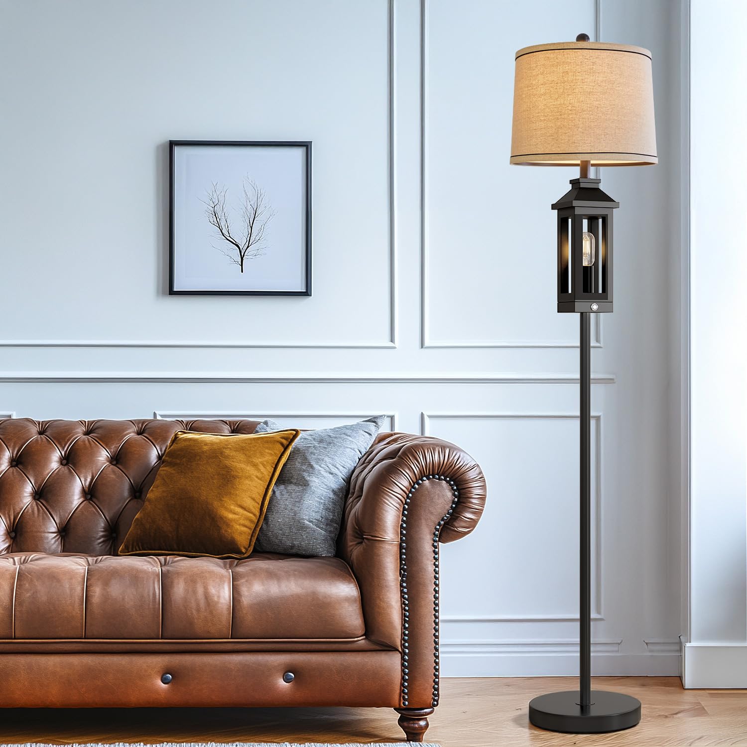 G-Safava 63&quot; Black Floor Lamp - Tall Standing Cage Shape Light For Living Room & Bedroom