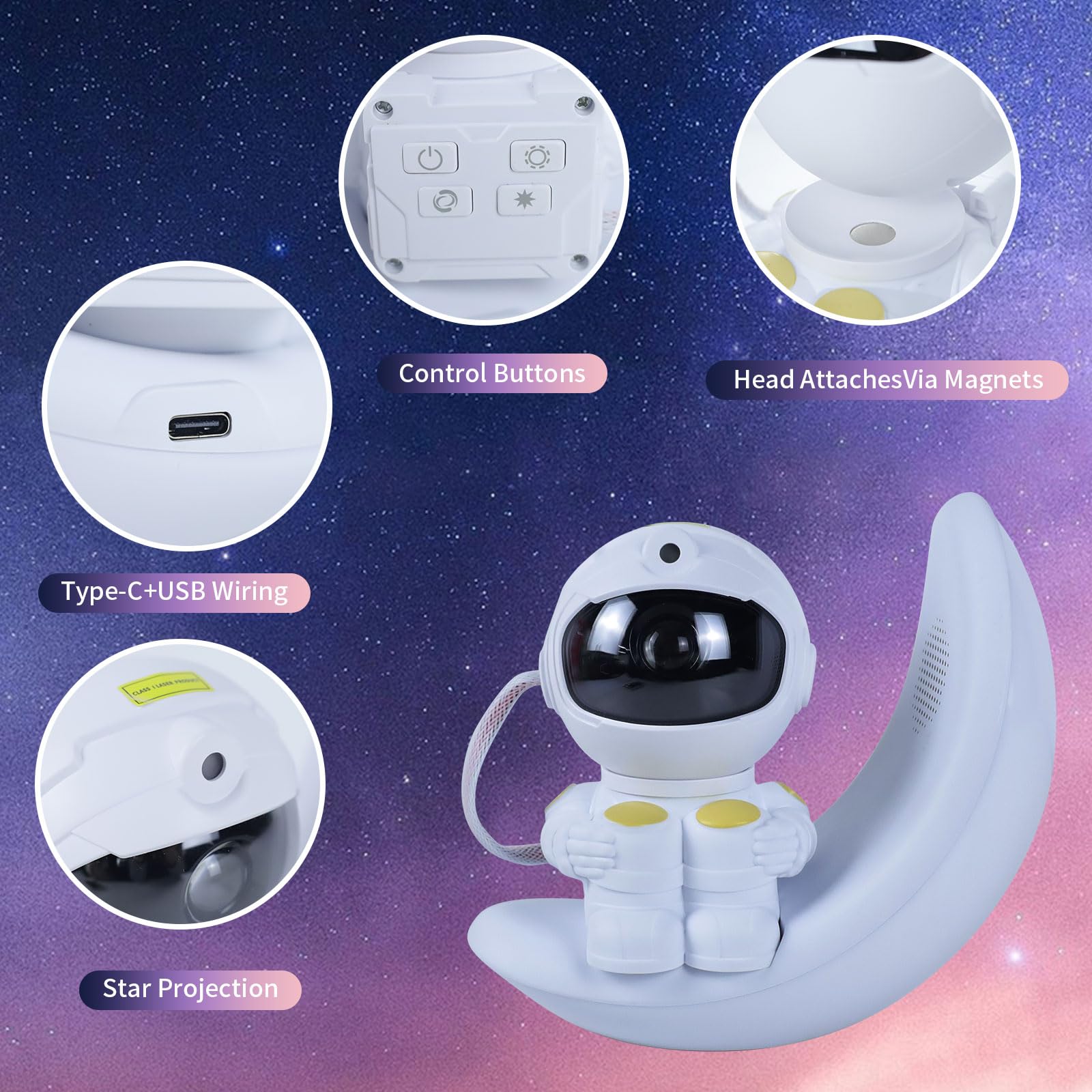 Astronaut Star Projector Galaxy Light, Built-In Speaker 360 Space Buddy Projector Sky Led Night Light Space Projector Starlight