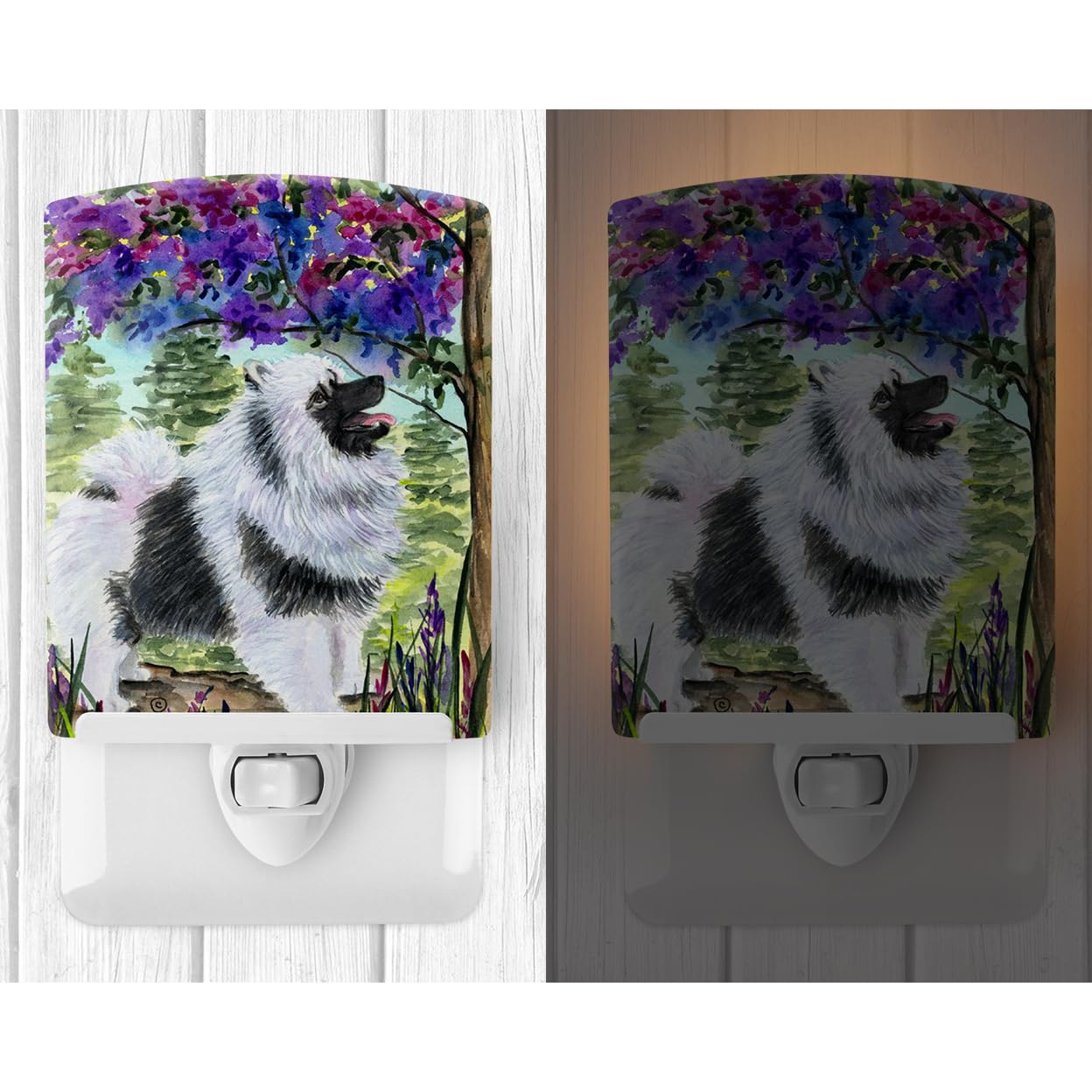 Caroline'S Treasures Ss8063Cnl Keeshond Ceramic Night Light Compact, Ul-Certified, Ideal For Bedroom, Bathroom, Nursery, Hallway, Kitchen, 6X4X3, Multicolor