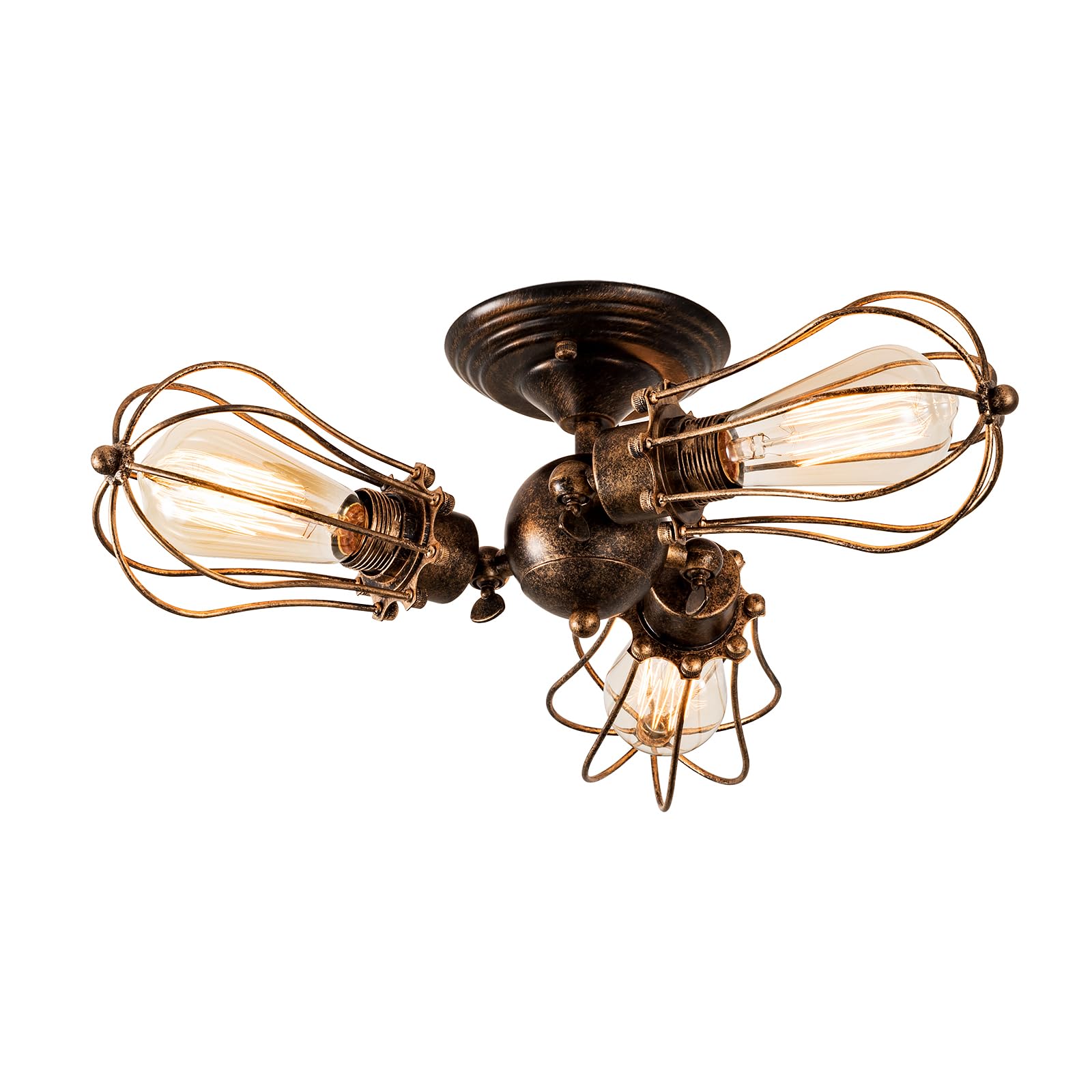 moonkist Vintage Ceiling Light Industrial Metal Fixture 3 Lights Rotatable Semi-Flush Mount Bronze Model MCLTG5019
