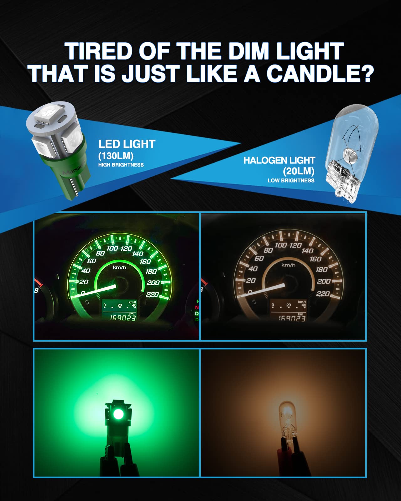 Marsauto 194 LED Light Bulb Green, 168 T10 2825 LED Replacement Bulbs for Car Dome Map Door Courtesy License Plate Lights (Pack