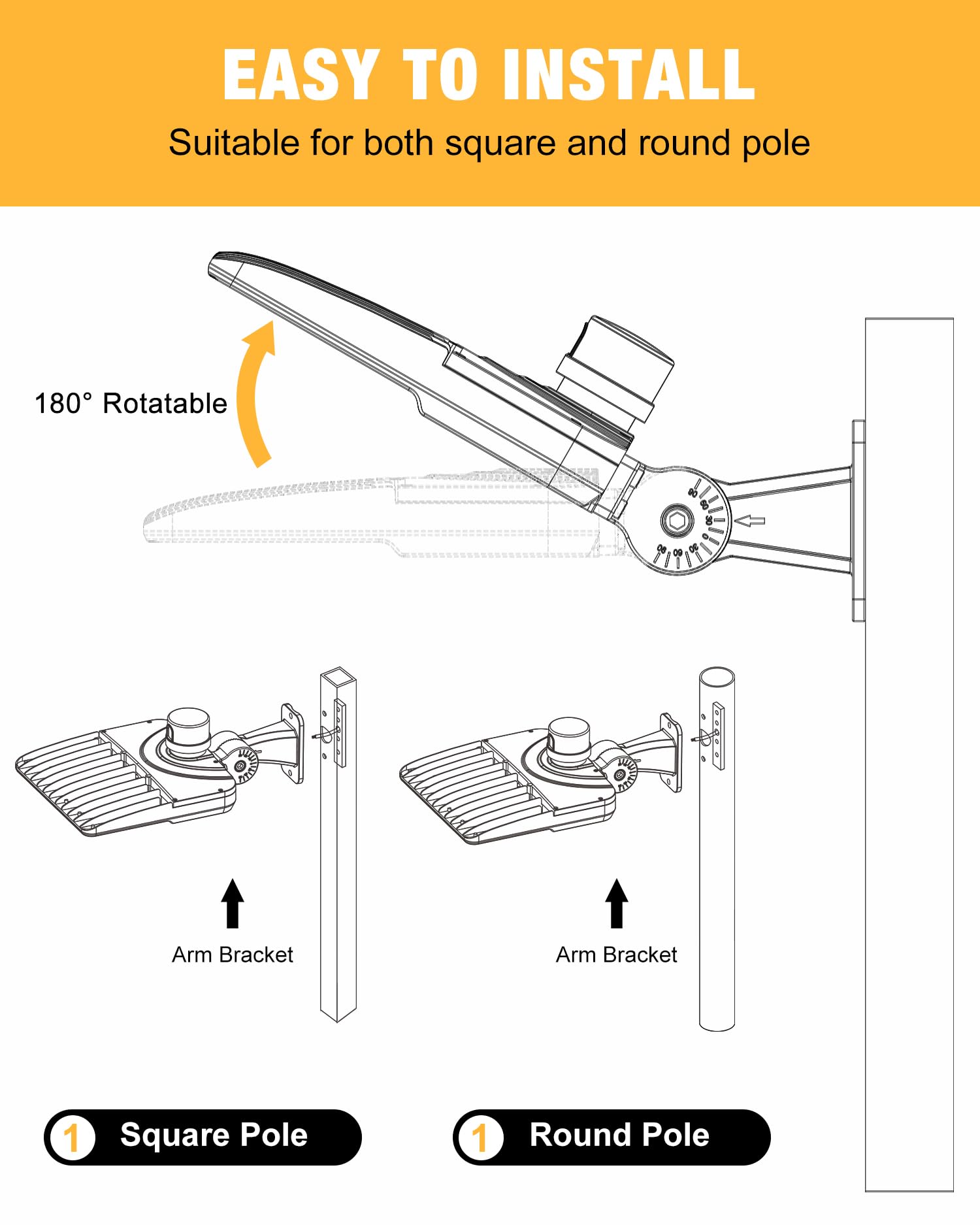 JC-LGL 150W LED Parking Lot Light, 21000LM, IP65 Waterproof, Arm Mount, 5000K Daylight, Bronze Finish