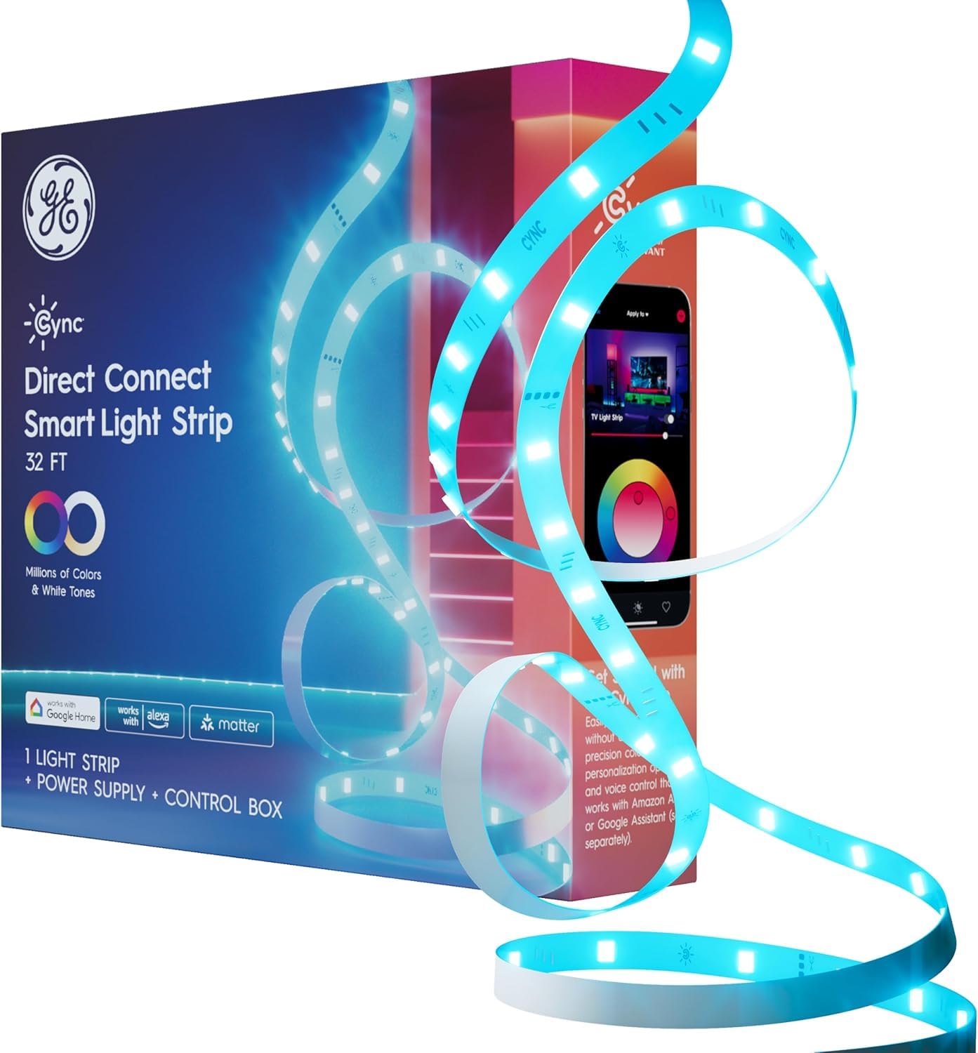 Cync GE Smart LED Strip Light, Color Changing Room Decor LED Light Strip, Works with Alexa and Google Home, Matter Compatible, L