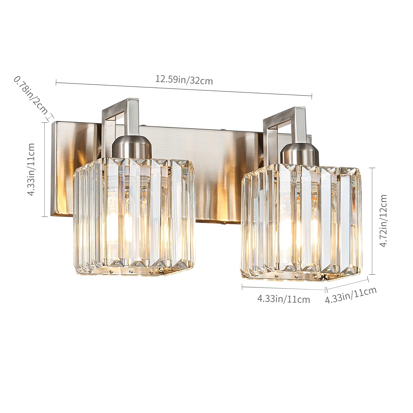 FDPBY Modern Bathroom Vanity Light 3-Light Brushed Nickel Crystal Wall Fixture Model 003