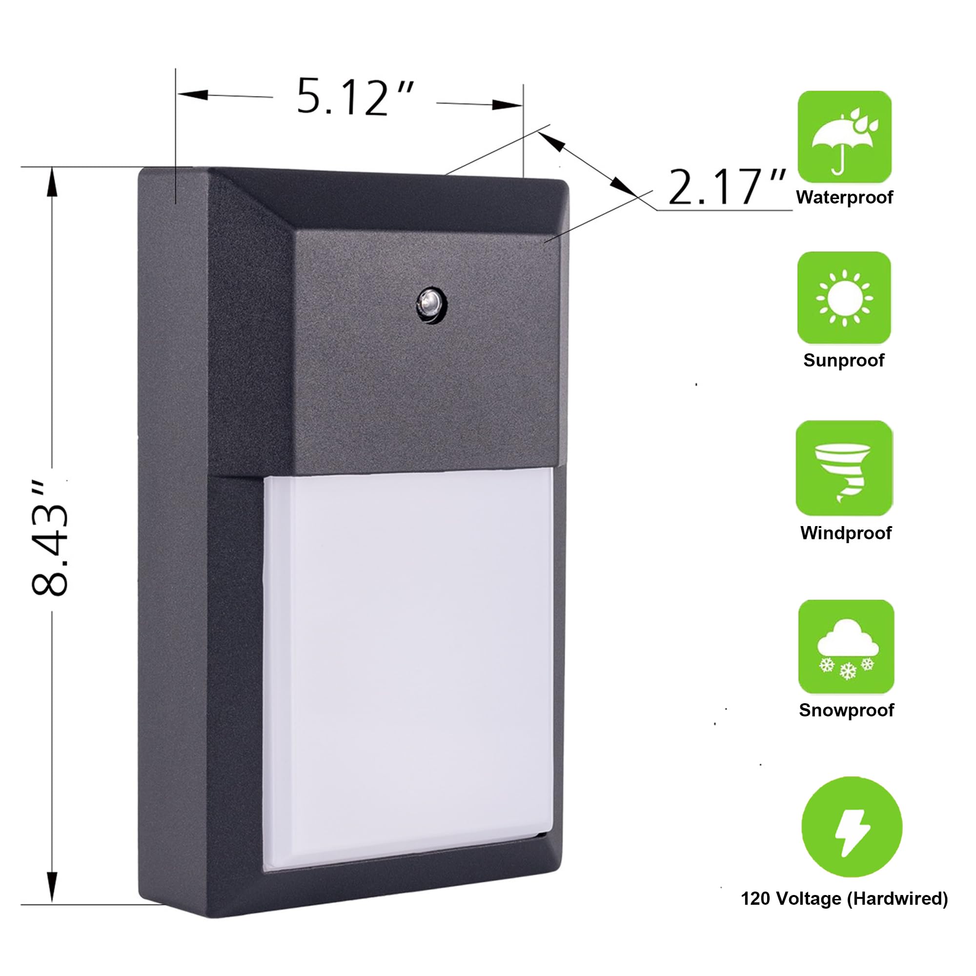 LIT-PaTH Dusk to Dawn Outdoor Wall Lantern, LED Sconce, 12W 1000 Lumens, Aluminum, 2-Pack, 5000K Black Finish, Model Y
