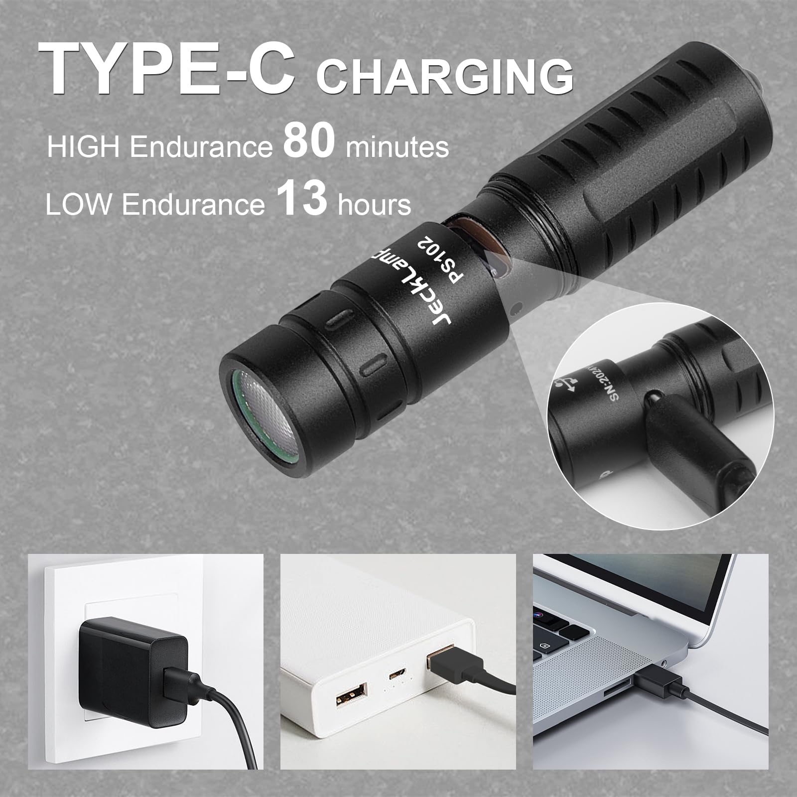 Jecklamp Rechargeable Keychain Flashlight, 200 Lumens Edc Pocket Flashlight, Tiny Led Keyring Flashlight With Built-In Battery F