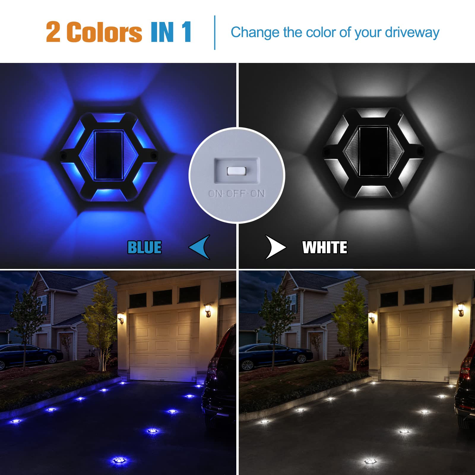 VOLISUN Solar Dock Lights, 16-Pack LED Aluminum Outdoor Lighting, Waterproof, Blue+White, Model 21400ZM
