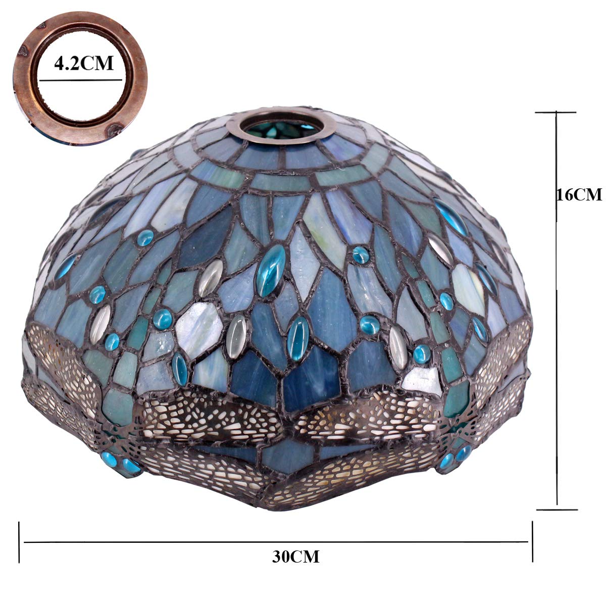 WERFACTORY Tiffany Lamp Shade Replacement, 12x6 Inch Sea Blue Stained Glass, Dragonfly Design, 1-5/8 Inch Fitter Opening, Model S147