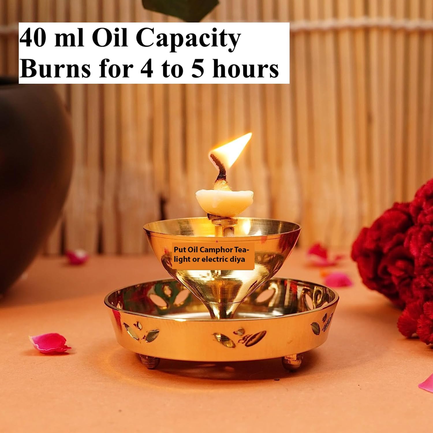 Ein Sof Decorative Brass Diya for Puja with Curved Glass Cover - 6.5 inch Home Decoration Oil Pooja Akhand Diyas , Big Size Room