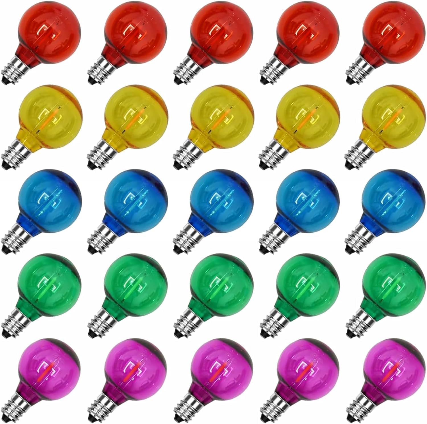 GOOTHY 25 Pack G40 Frosted Multicolor LED Globe Lights Bulbs, E12/C7 Candelabra Base LED Replacement Bulbs for Christmas Easter Outdoor String Lights, 0.6W Shatterproof LED Colorful Night Light Bulbs