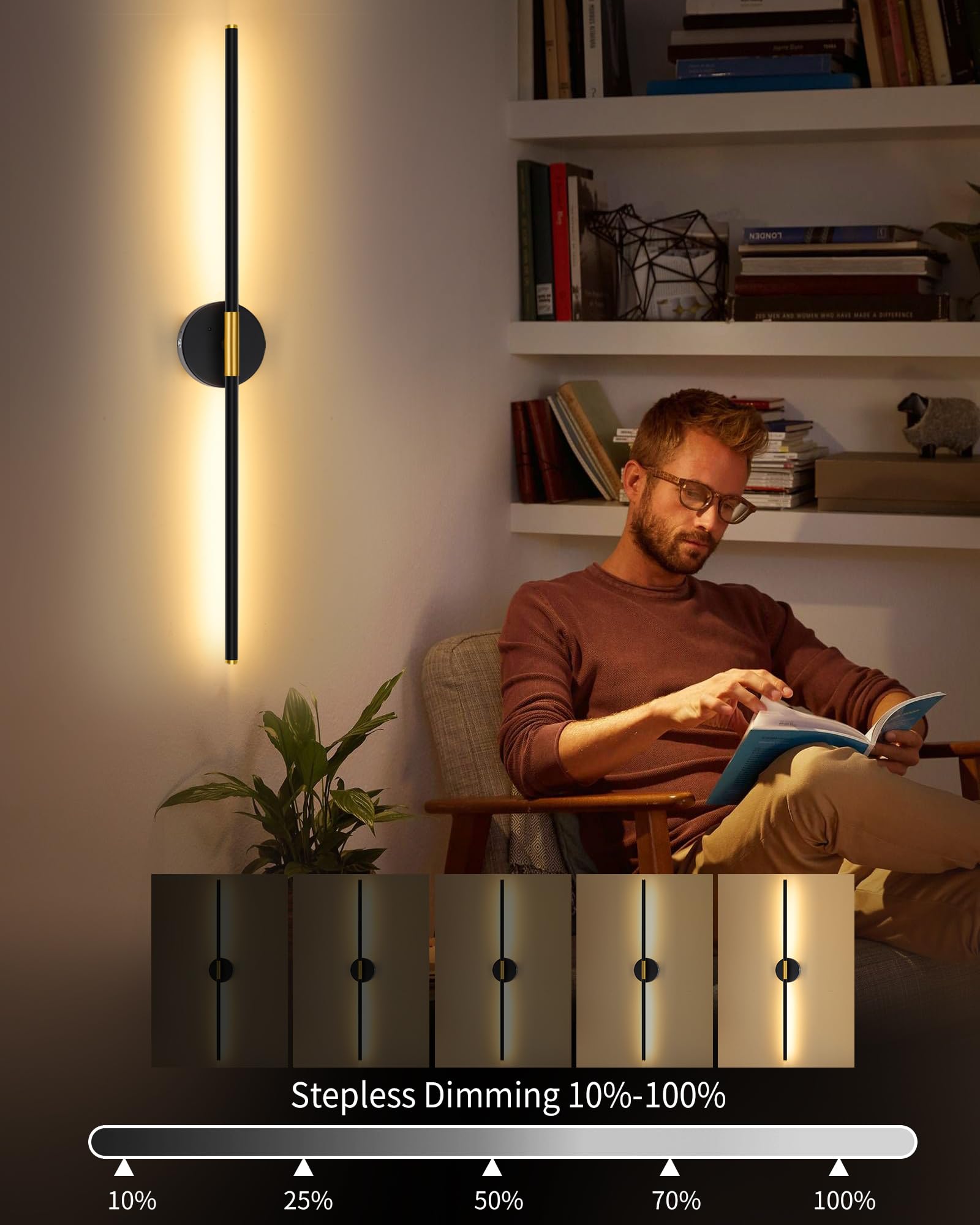 10000mAh Battery Operated Wall Sconce - 24 Inch, Wireless, Rechargeable, Dimmable, 3000K-6000K, Remote, Touch Control, Timer, 35