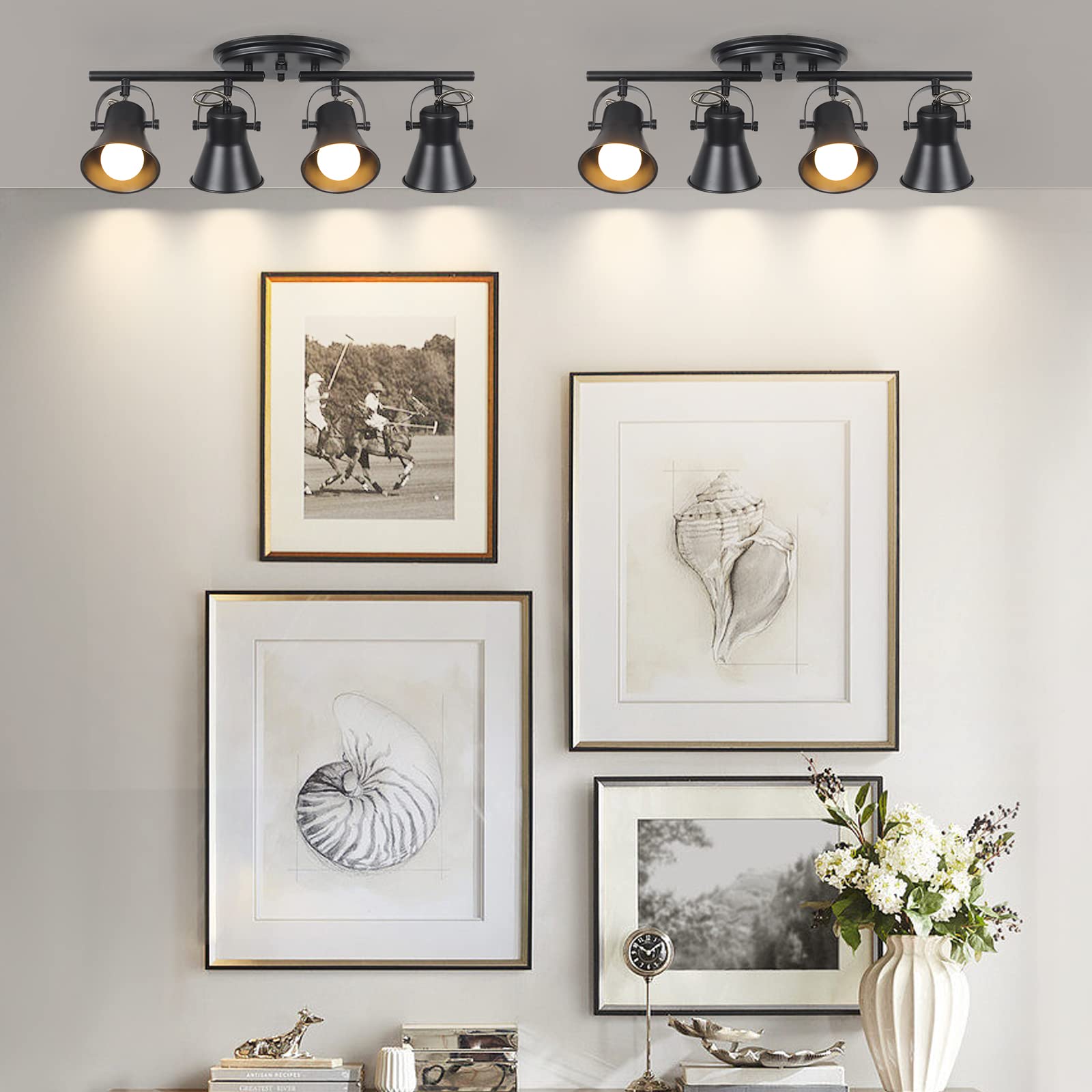 KEESFU 4-Light Black Track Lighting Kit, Modern Metal Semi Flush Mount with Rotatable Heads for Living Room, Bedroom, Kitchen and More