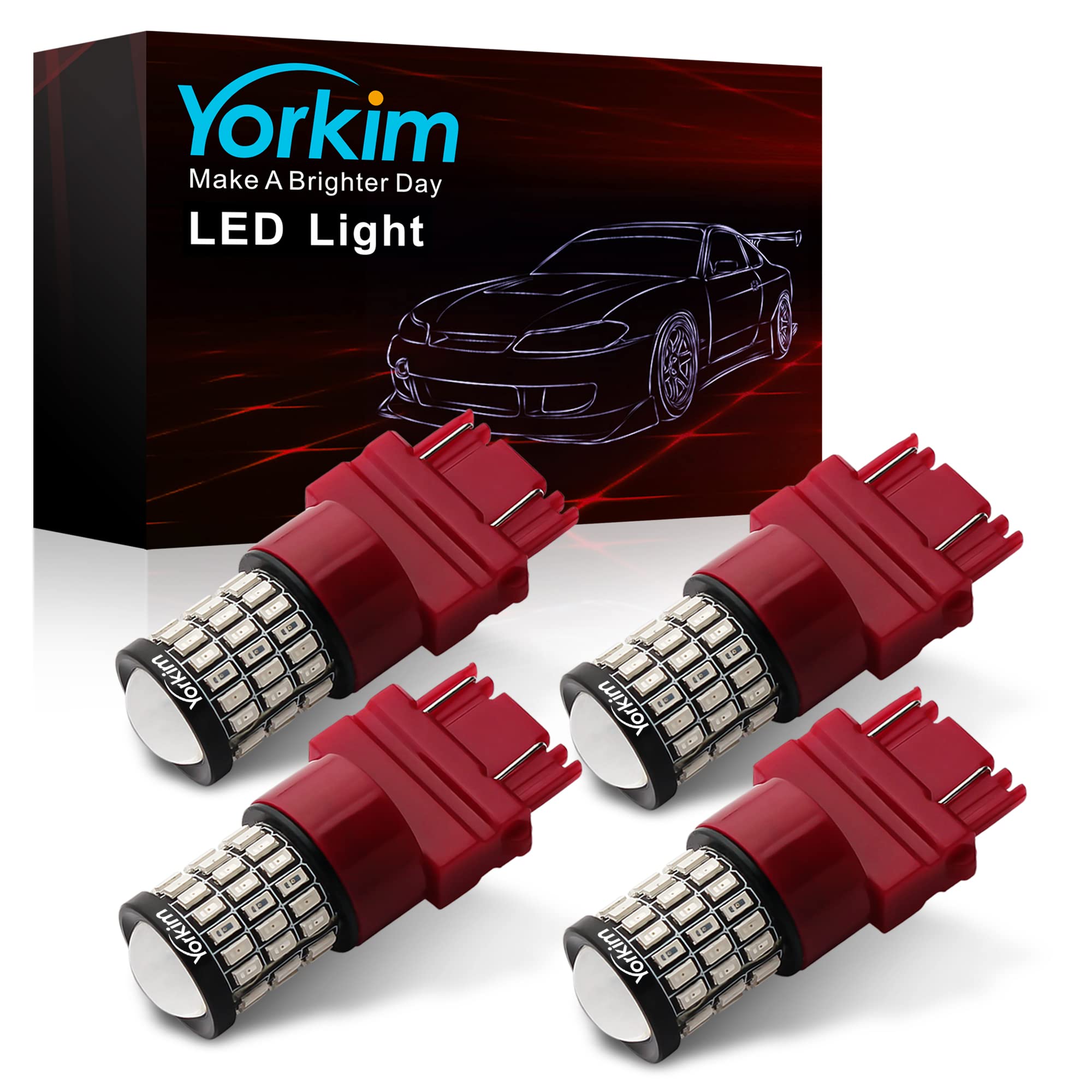 Yorkim 3157 LED Bulbs, Red Ultra Bright Brake and Backup Lights, Pack of 4, 3156/3157 Size