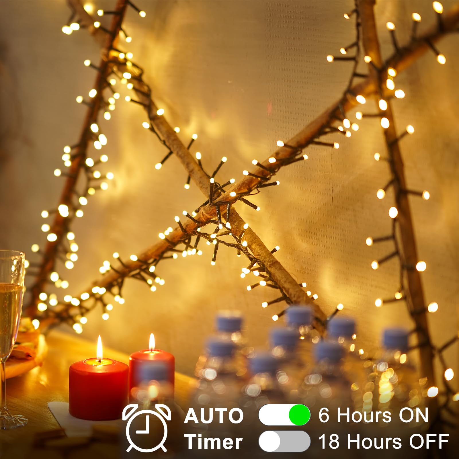 BSGlobal 2 Pack String Lights 20Ft 400 LED Waterproof Warm White with Timer 8 Modes for Outdoor Tree Home Decor