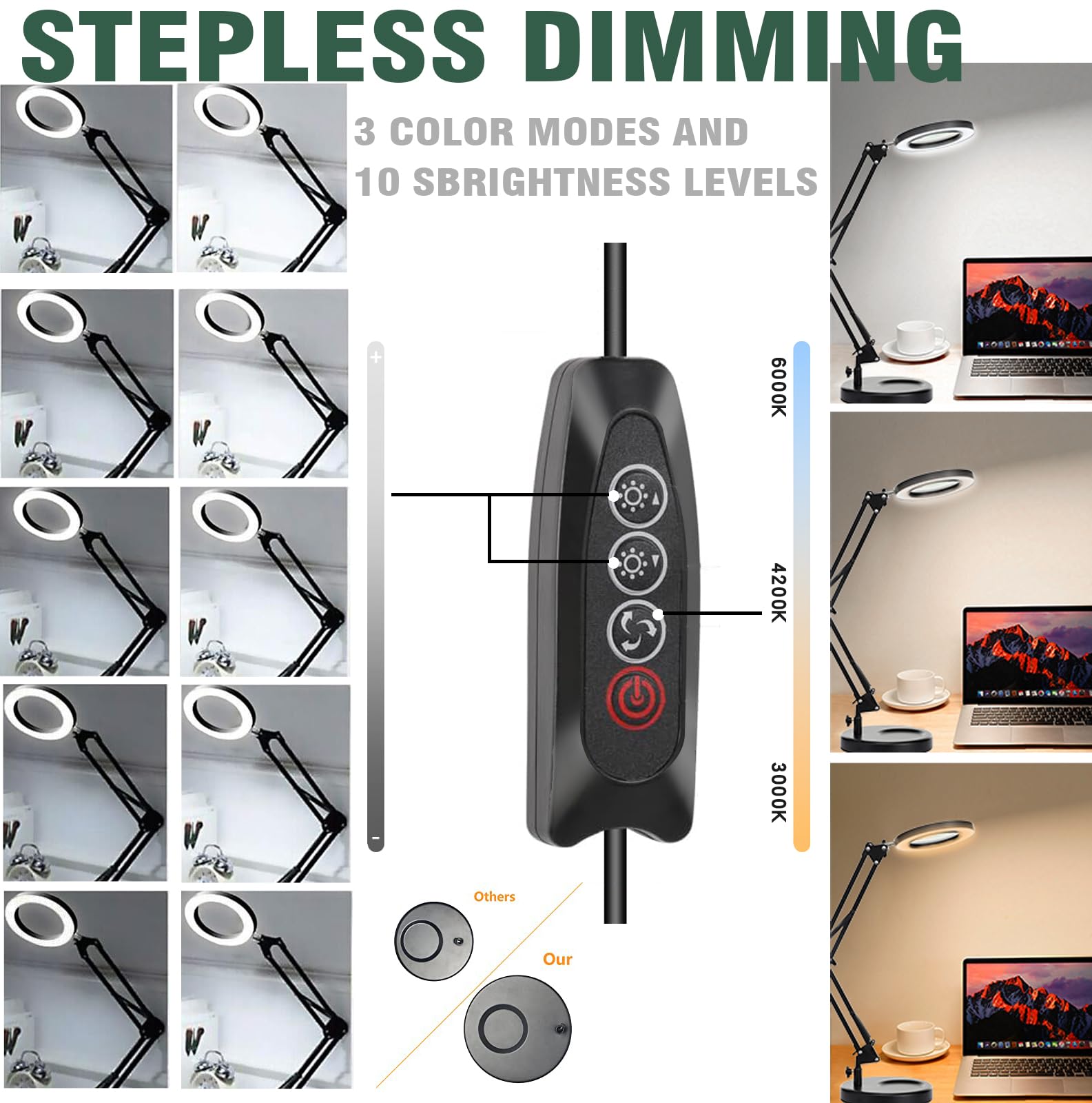 Nerefou 10X Magnifying Lamp With Light And Stand, 2-In-1 Desk Lamp With Clamp, 3 Color Modes, Close Work Magnifying Glasses (1St Generation Base & Clamp)