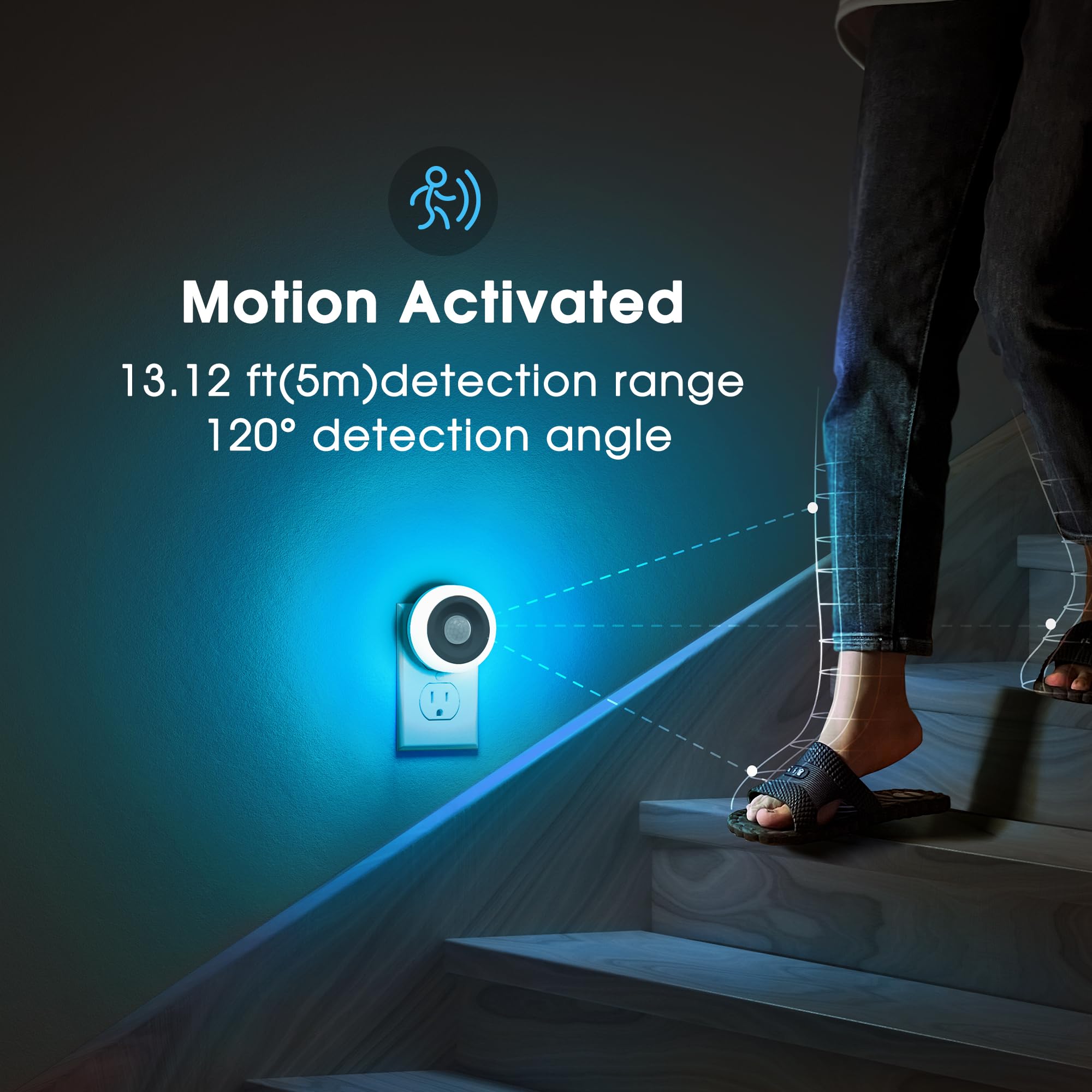 Briignite Motion Sensor Night Light, Auto On/Off, 2 Pack, Azure Blue, Energy-Saving 0.6W LED