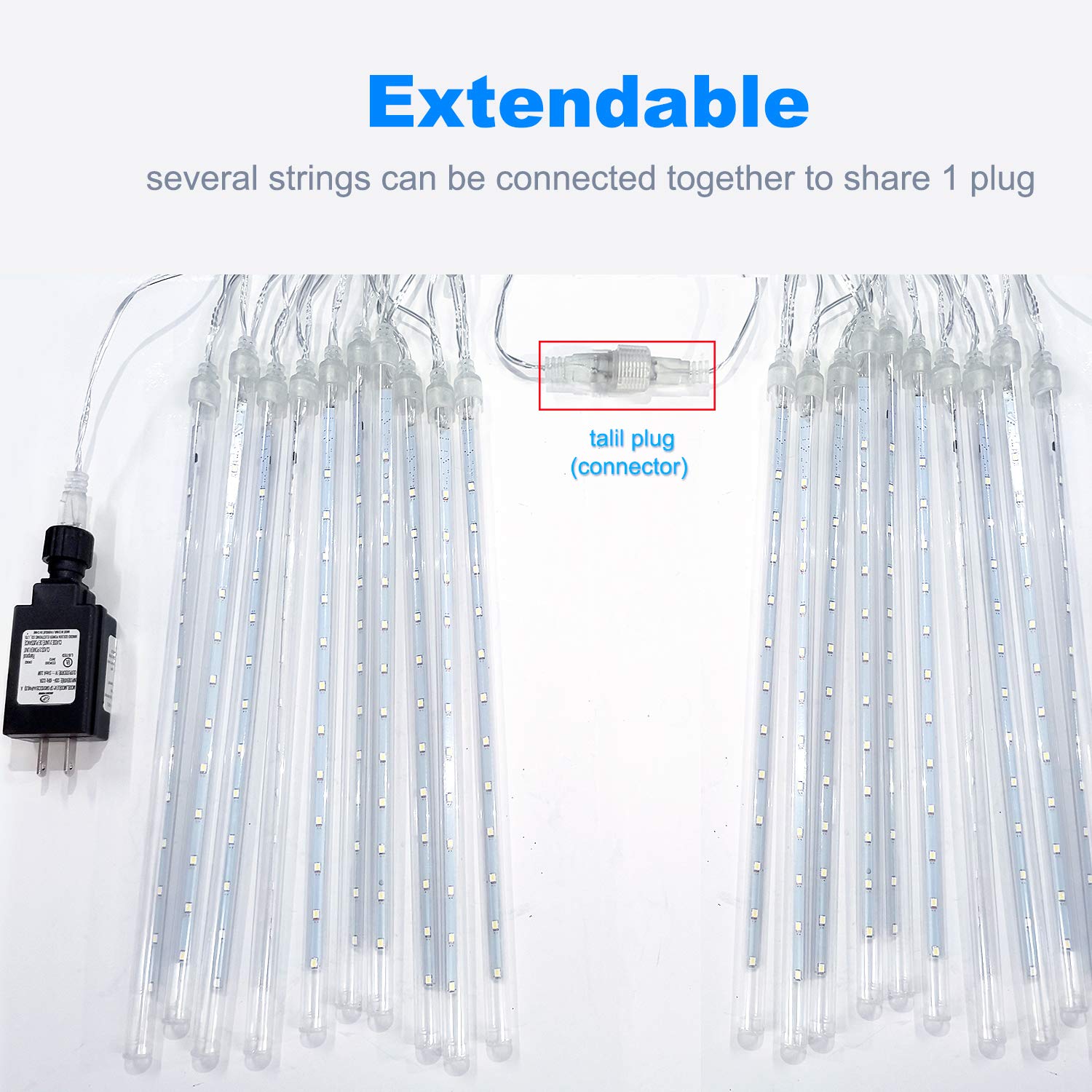 Aluan Christmas Lights Outdoor Meteor Shower Rain Lights, 40Cm/16Inch 10 Tubes 360 Leds Waterproof Falling Rain Hanging Lights W