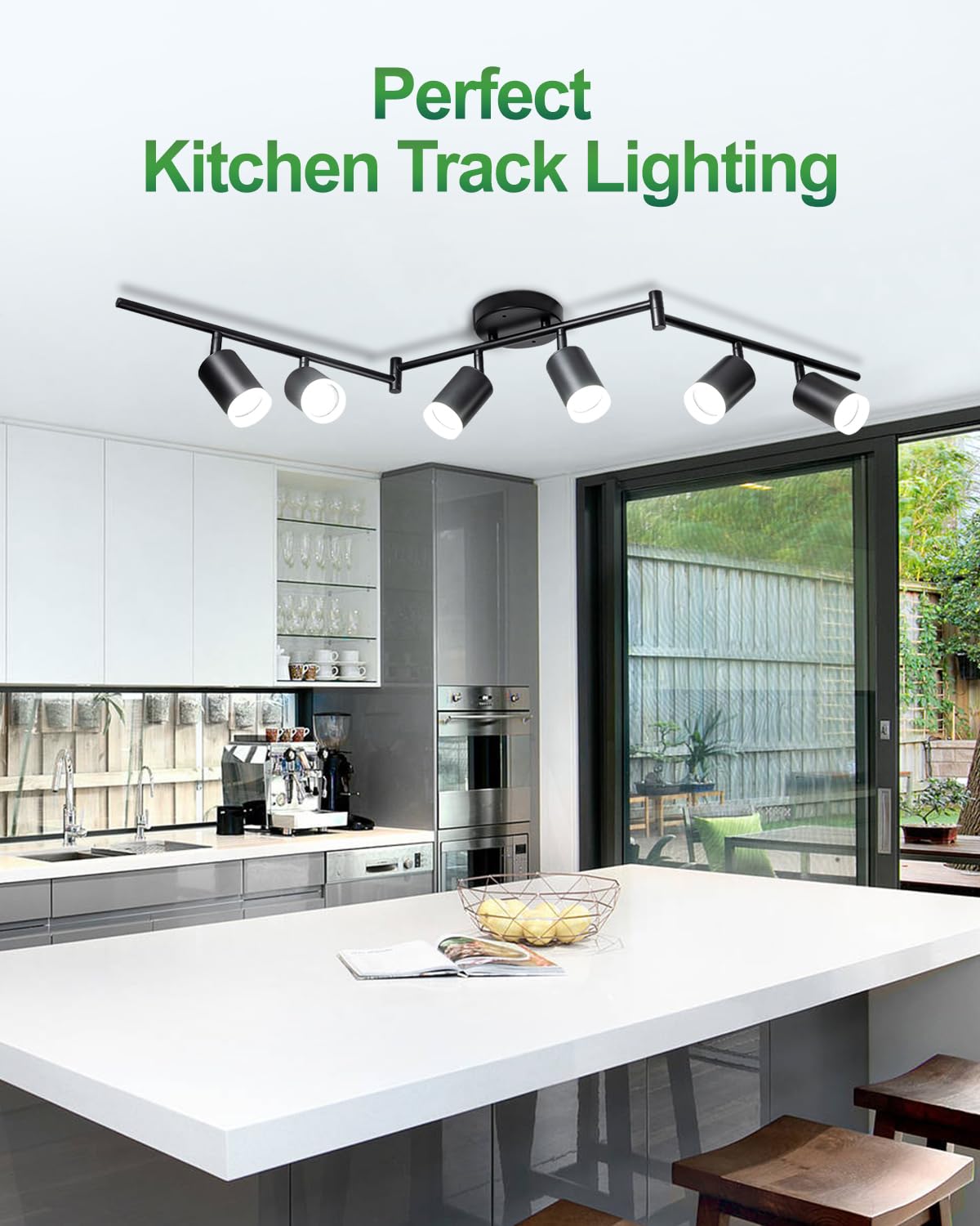 Fondiiz 6 Ways Track Lighting Kit - Rotatable Heads, Modern Black Ceiling Spotlight, Acrylic Cover, Model FL0102