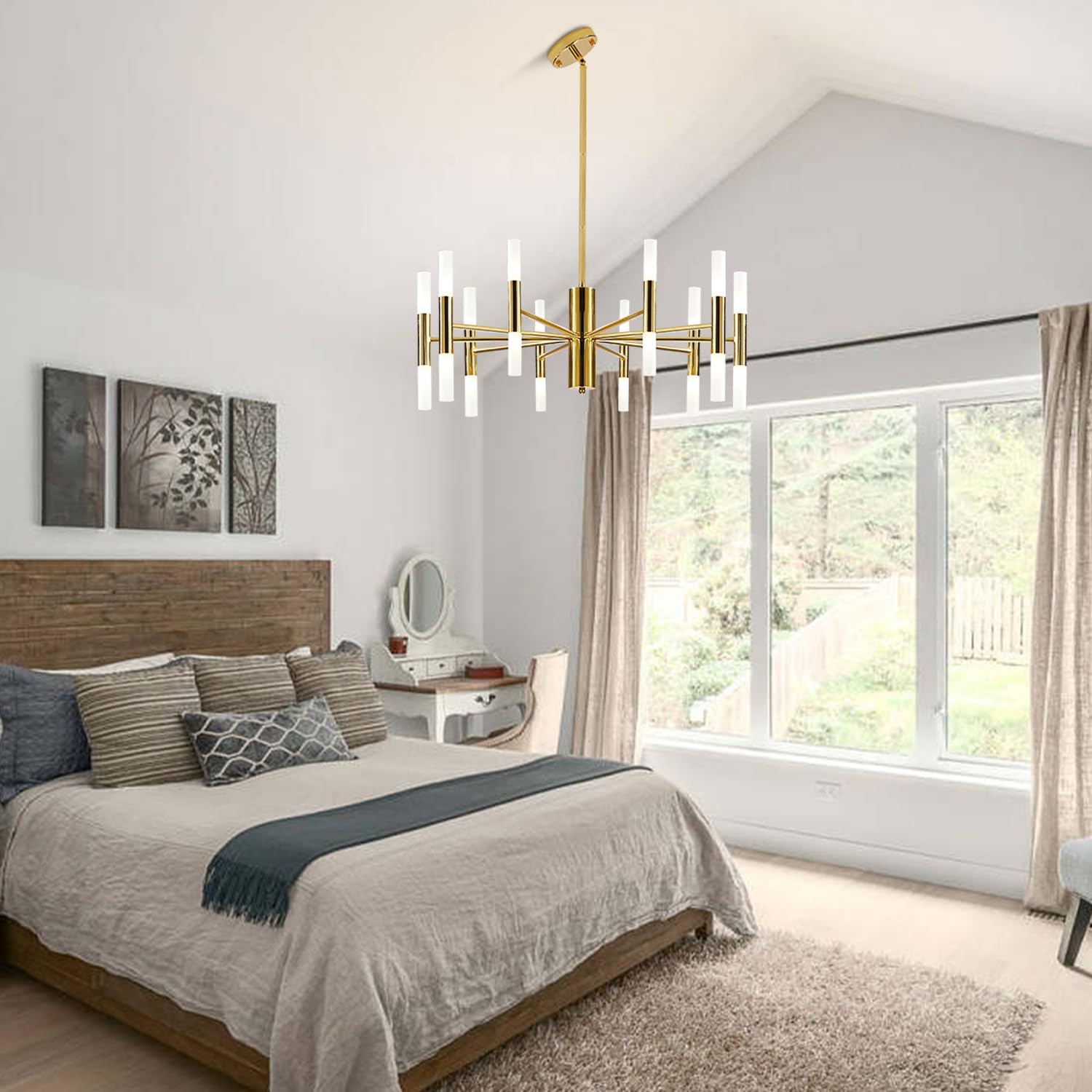 Bokt Modern Chandelier 20-Lights Led Sputnik Chandelier Mid Century Pendant Light Acrylic White Shades Gold Semi Flush Mount Cei