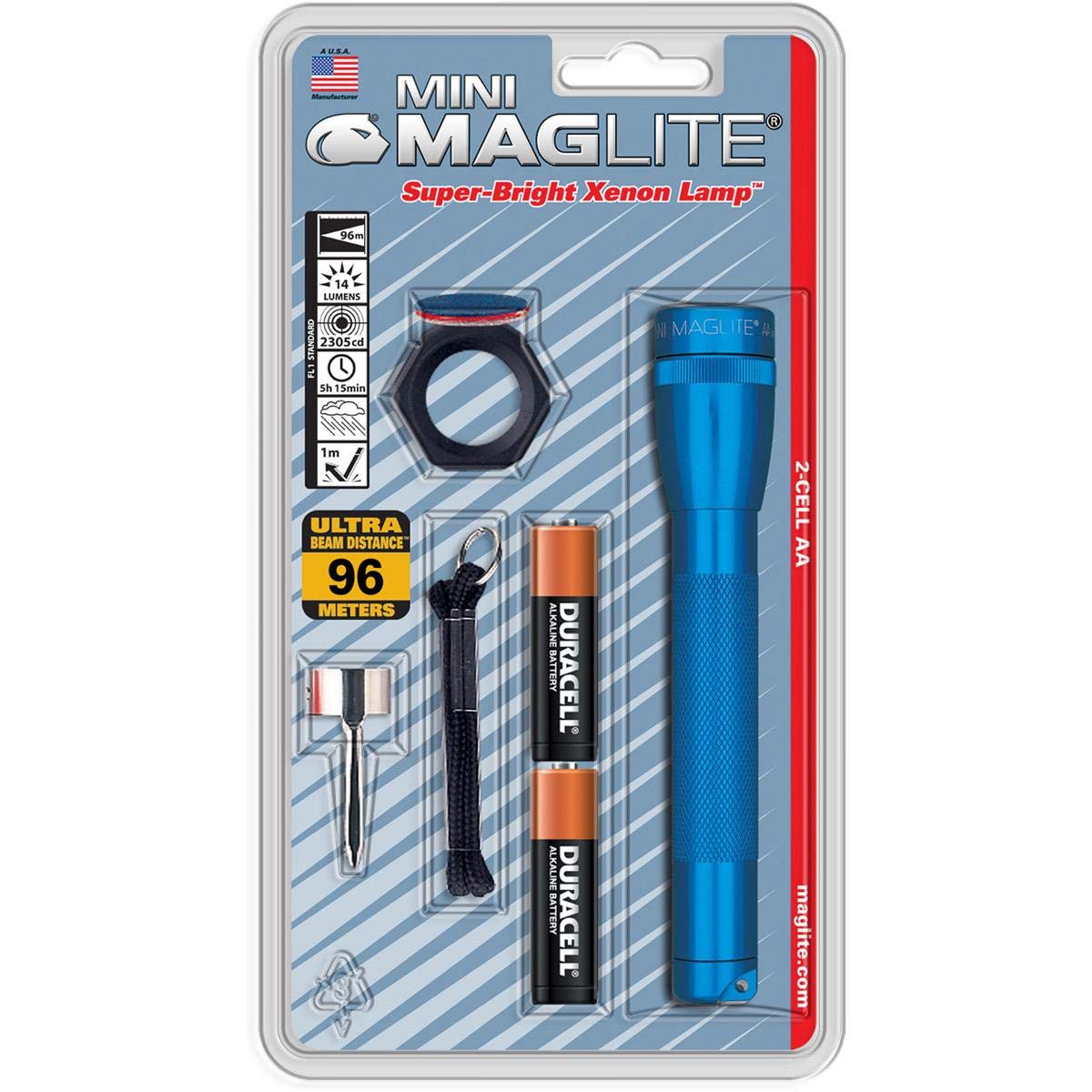 MagLite Mini Incandescent Flashlight Combo, 2-Cell AA, Model 106-000-715, Blue