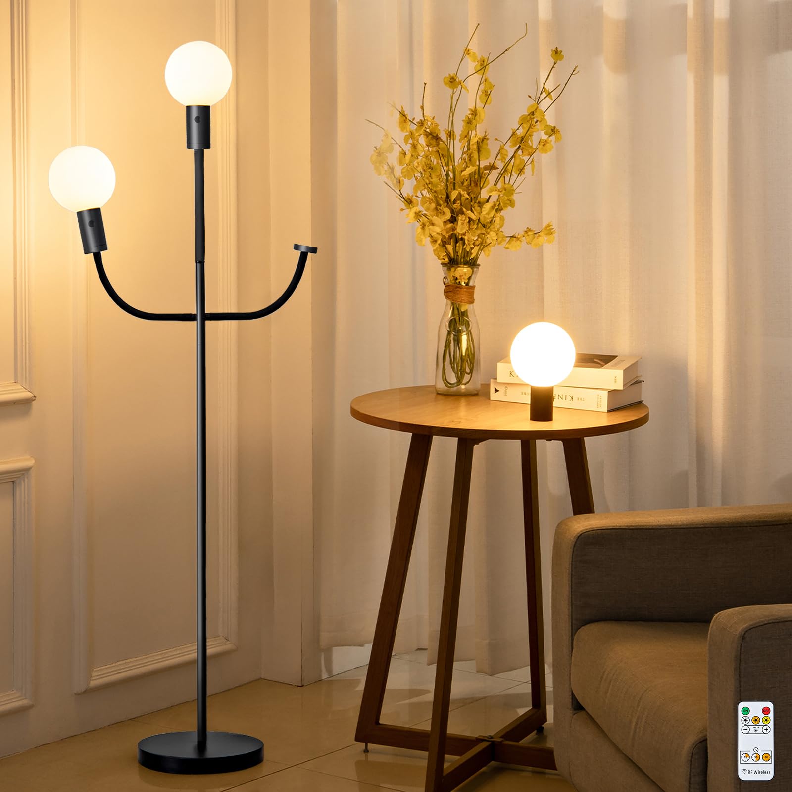 DEXULESA Led Magnetic Dimmable Floor Lamp with Remote Control, Adjustable Floor Lamp 360 Rotating Arm 15W 2700K Standing Lamps f