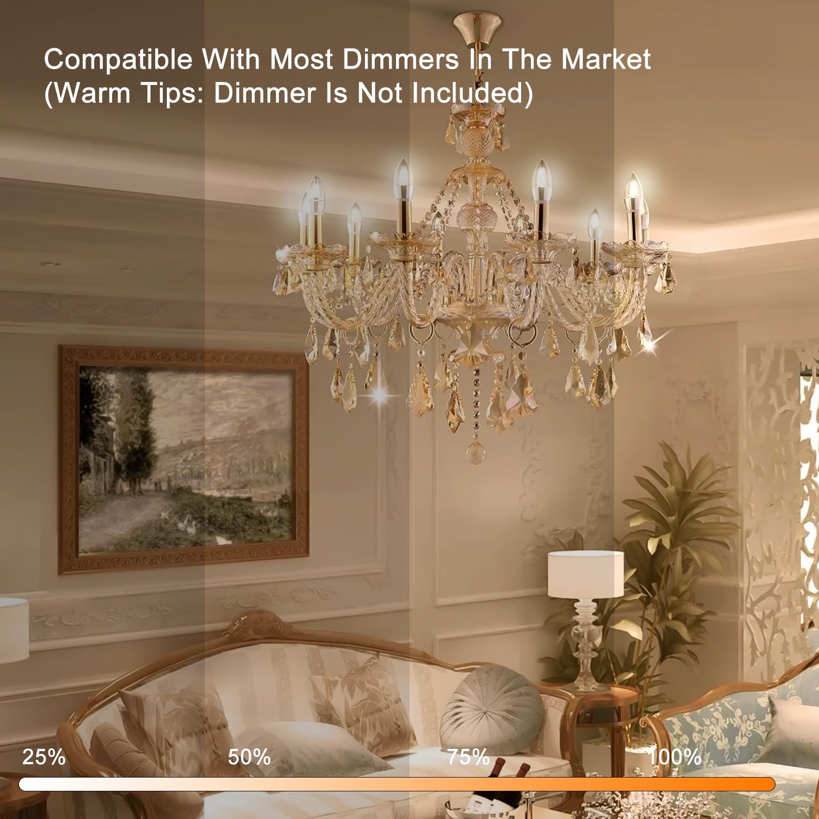 Hmyyjt Candelabra Led Light Bulb, 2W Dimmable Chandelier Bulbs, E12 Candle Flame Tip Decorative Fancy Bulb For Pendant Wall Scon