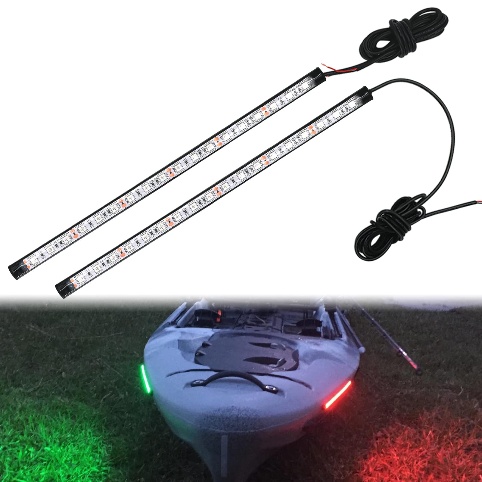 Obcursco LED Navigation Lights for Boats, 12 Inch, Red and Green, Bow and Stern Lights for Marine, Kayak, Jon Boat, Bass Boat