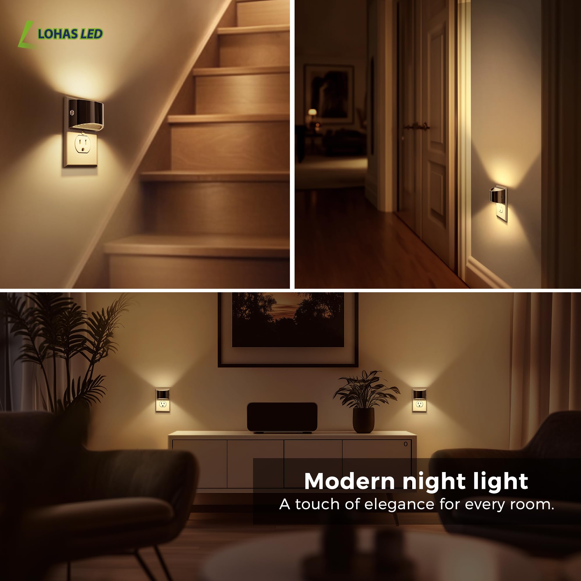 L Lohas Led Night Lights Plug Into Wall, 2 Pack Modern Night Lights, Dusk To Dawn Sensor Nightlight,0-100Lm Brightness Adjustabl