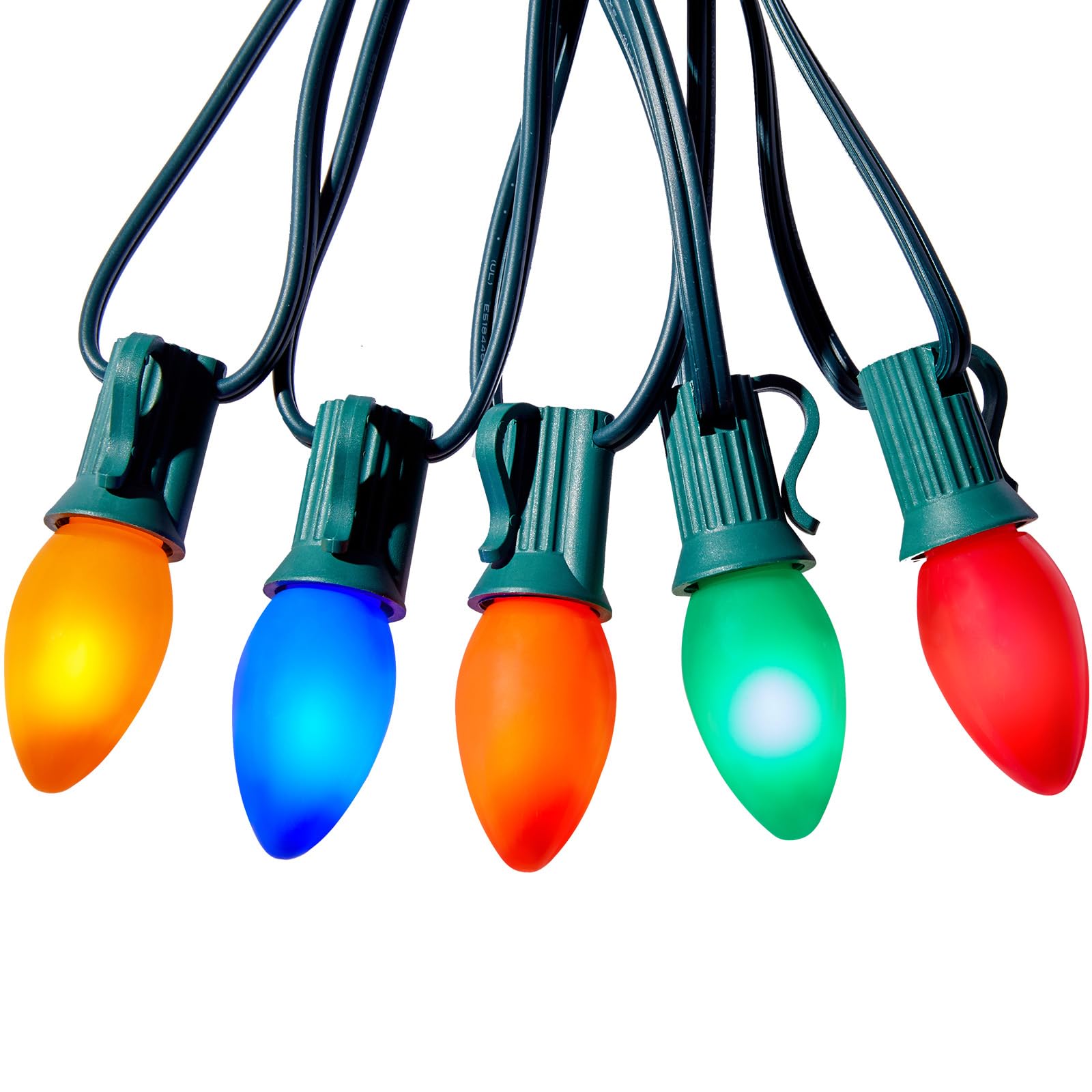 Multicolor C7 LED Christmas Lights Outdoor, 50FT Colorful Christmas String Lights with 50+2 Plastic Bulbs, Traditional Hanging H