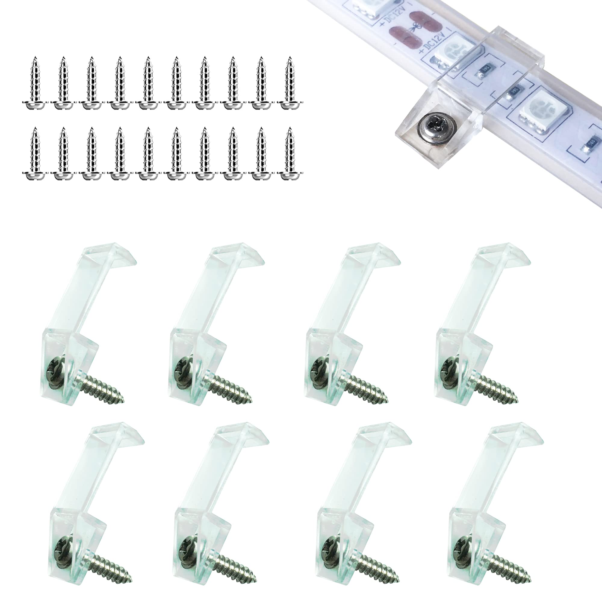 ATB Outdoor LED Strip Light Mounting Bracket Clips, 10mm & 12mm, Clear, Plastic, Model ATB-WL00410, Includes 102 Screws