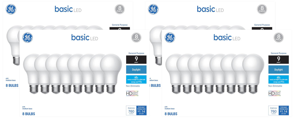 Ge Basic Light Bulbs, 60 Watt, Daylight, A19 (32 Pack)