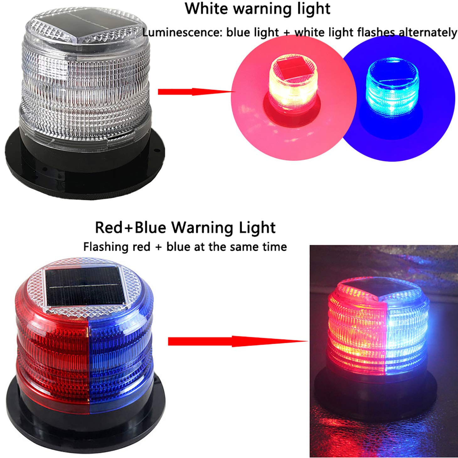 RISOON Solar Strobe Warning Light - Waterproof, Strong Magnetic Base, Blue, Model AL for Construction, Traffic, Factory, Boat Navigation