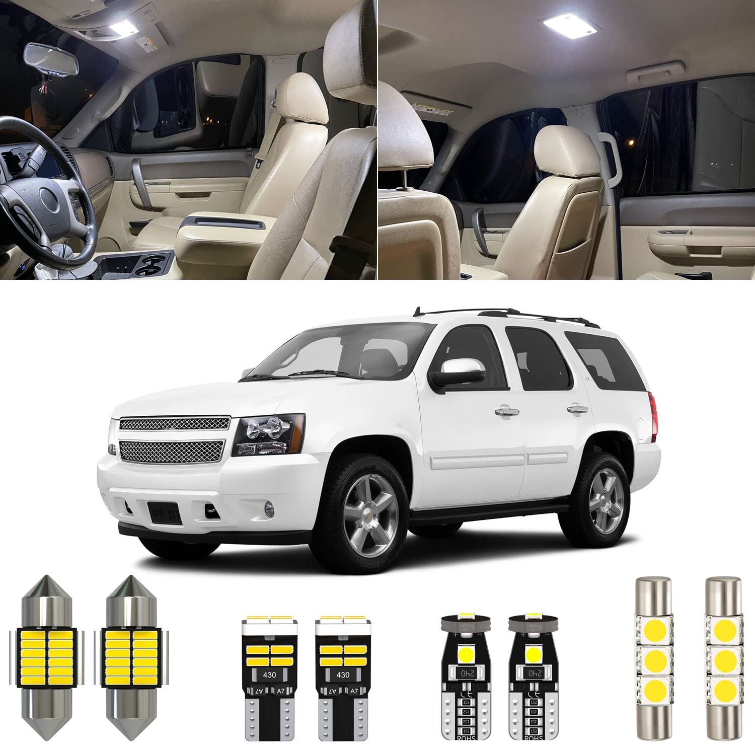 Xpismii 15 Piece 6000K White LED Interior Light Kit Package Replacement for Chevy Chevrolet Tahoe/Suburban, GMC Yukon 2007 2008 2009 2010 2011 2012 2013 2014, with Placement Diagram and Install Tool