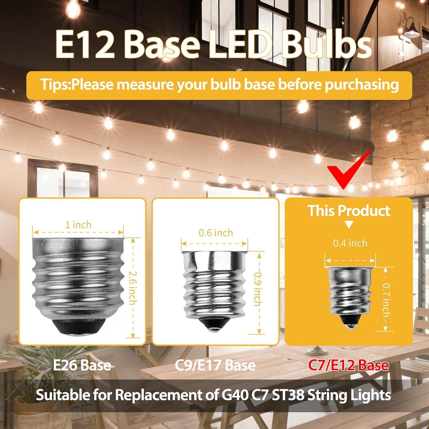 Filltown ST38 LED Edison Bulbs, 10-Pack, 0.6W E12 Base, 2700K Warm White, Shatterproof & Waterproof, Dimmable, Clear