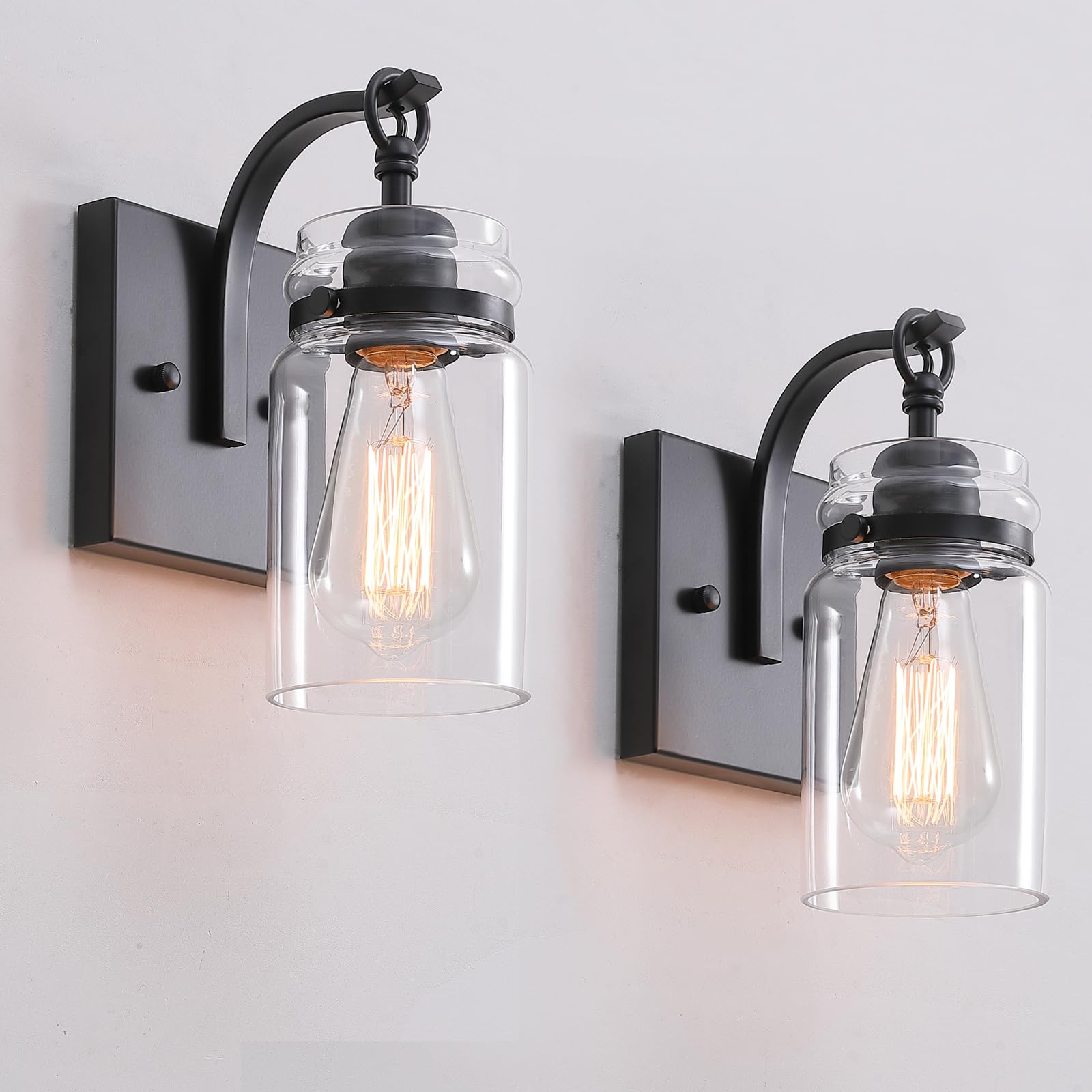 Winsmart Black Wall Sconces Set Of Two, Black Sconces Wall Lighting Fixtures With Clear Glass Indoor 1-Light Bathroom Wall Sconc