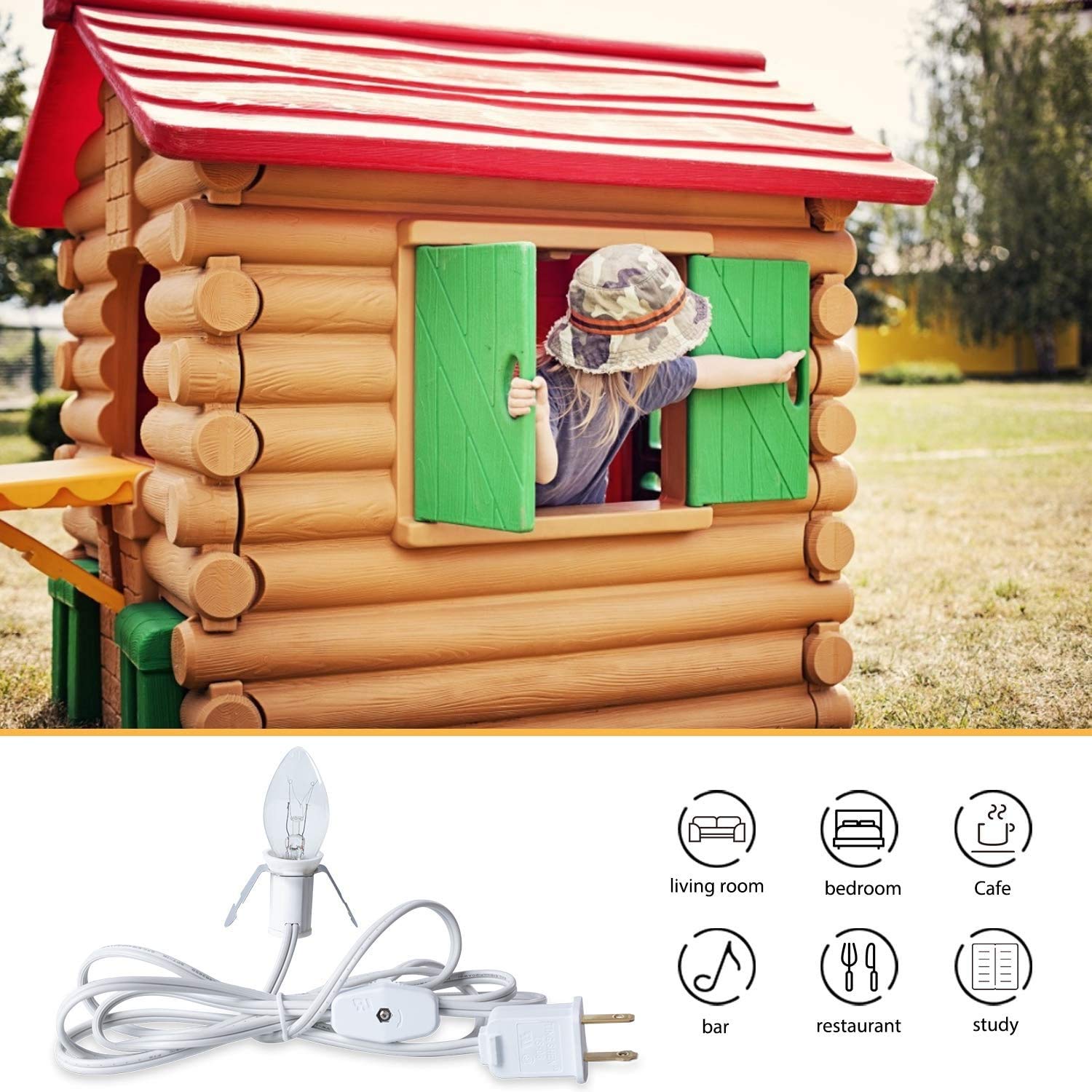 Brightown Accessory Cord with Light Bulb - 6ft Cord with On/Off Switch, 4 Pack, Clear, 1 Incandescent Bulb