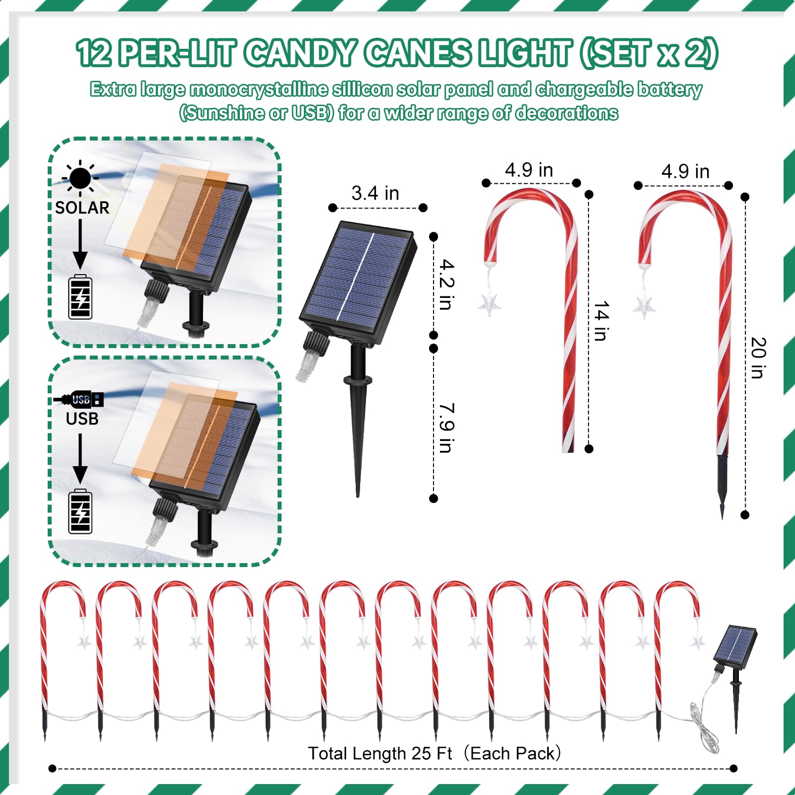 Christmas Solar Candy Cane Pathway Lights Decorations Outdoor Yard 24 Pack Candy Canes Lights For Christmas Lawn Decorations Out