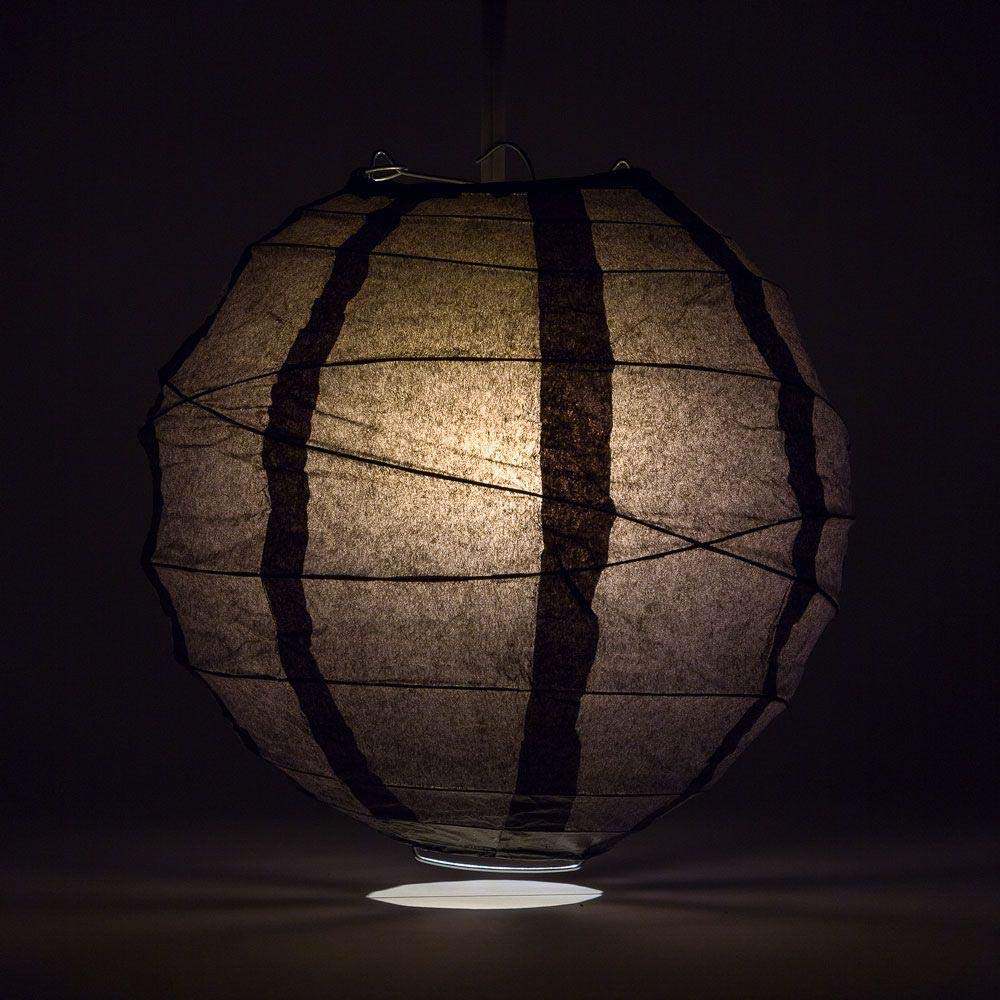 Paperlanternstore.Com 24 Inch Black Round Paper Lantern, Crisscross Ribbing, Hanging Decoration
