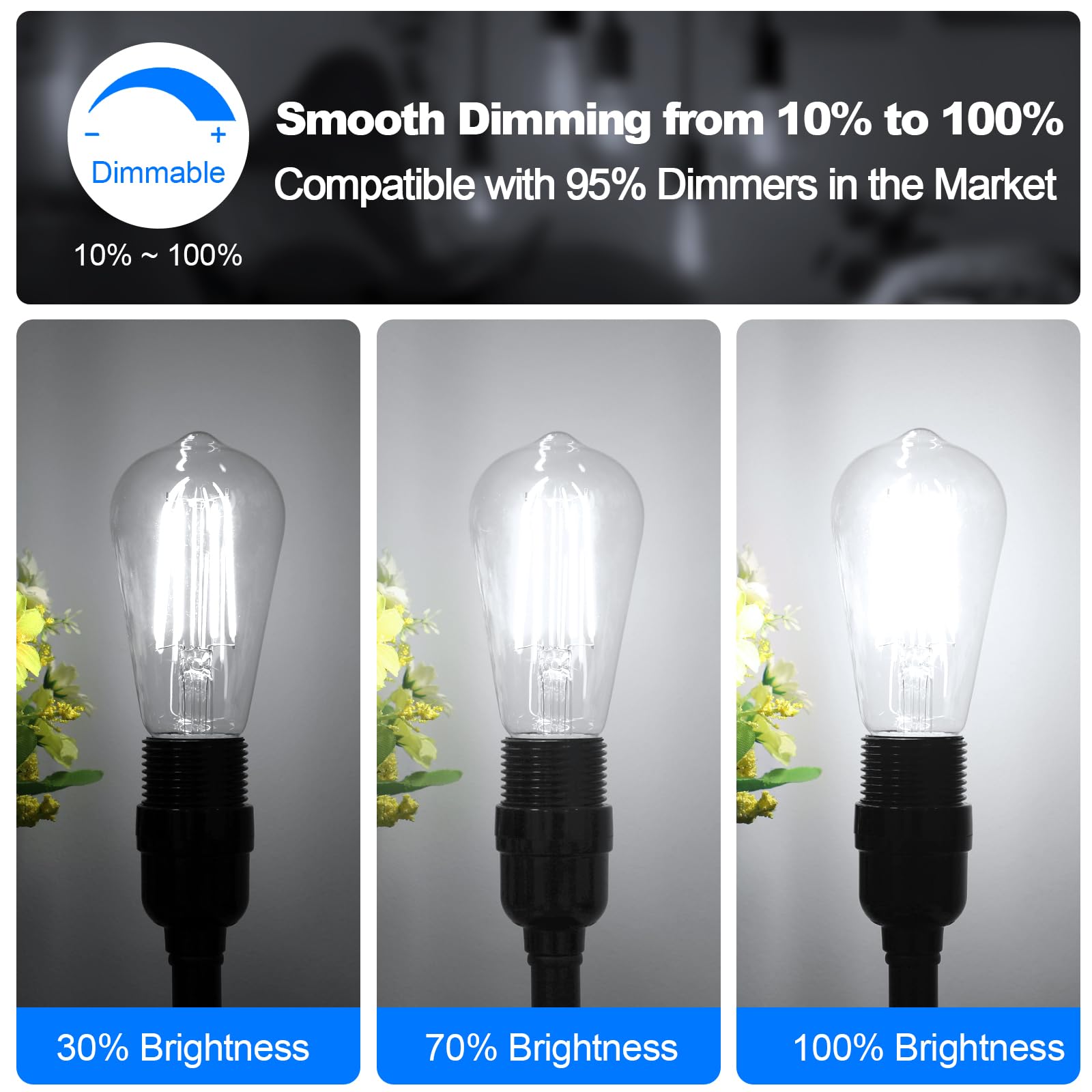 Vintage Led Edison Bulbs 60 Watt Equivalent Dimmable 7W St58 Led Filament Light Bulbs Daylight White 5000K Antique Style Lightin