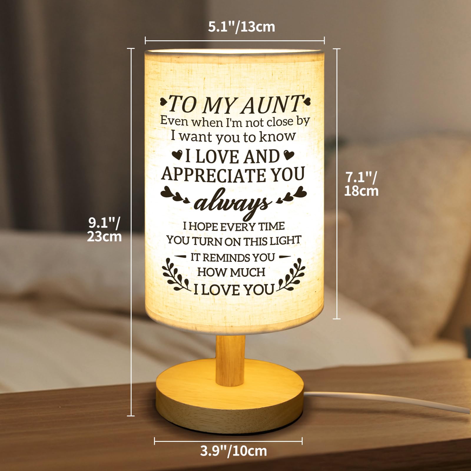 Calibron Gifts For Aunt From Niece, Aunt Birthday Gifts Fabric Lamp, Birthday Gifts For Aunt Table Lamp With Wooden Stand Unique