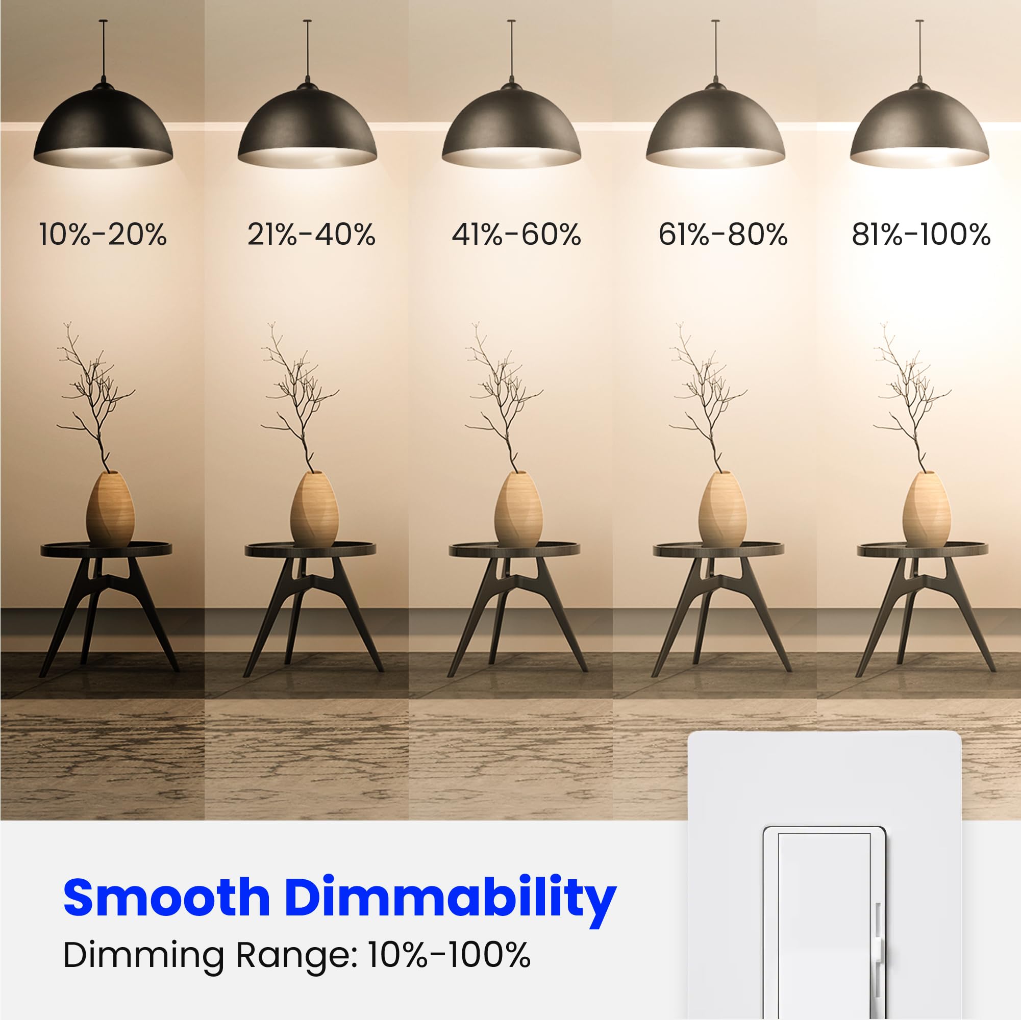 Feit Electric A19 LED Light Bulb, 60W Equivalent, Dimmable, 800 Lumens, 3000K Bright White, 4 Pack, Model OM60DM/930
