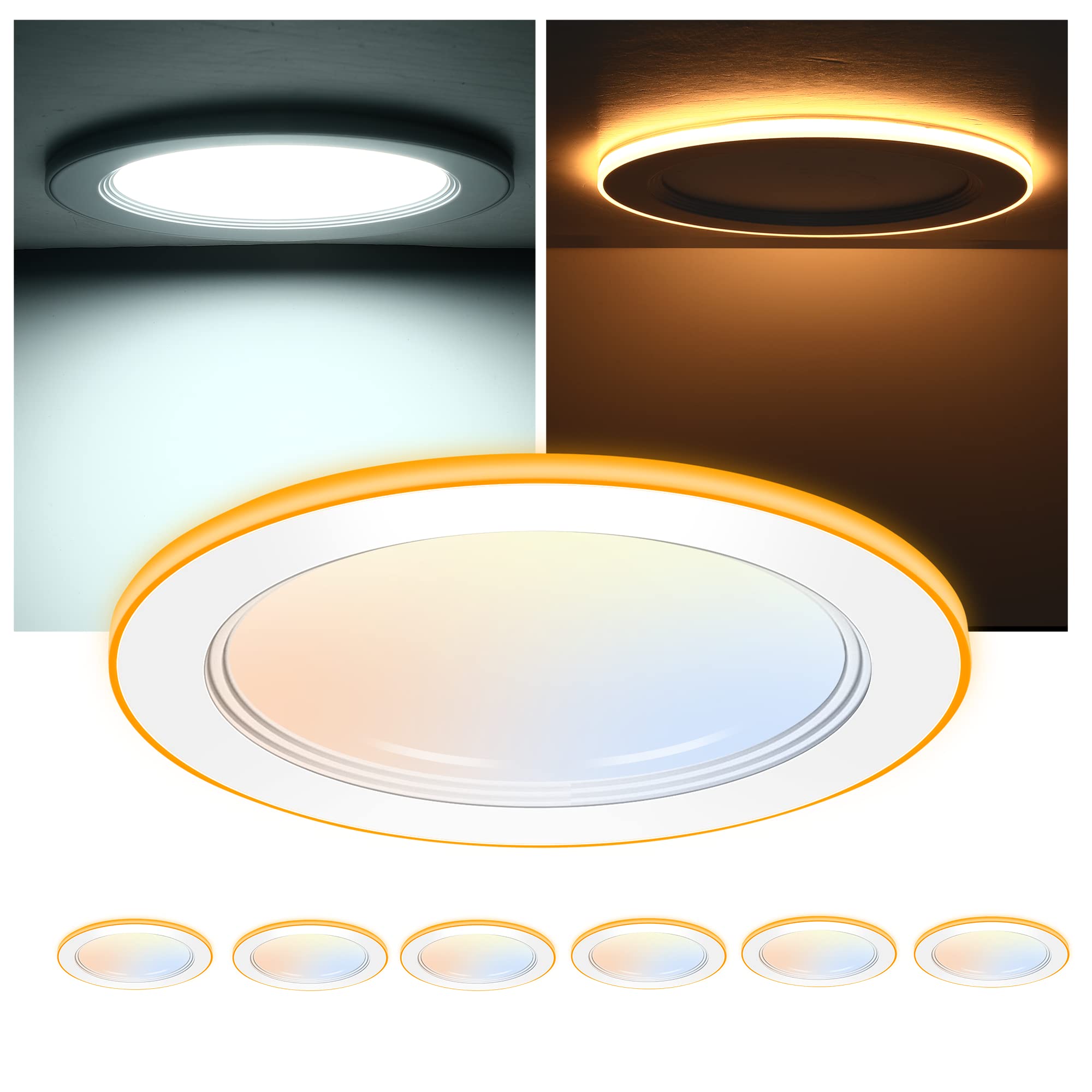 [6 Pack] CLOUDY BAY 6 Inch 5CCT LED Recessed Ceiling Light with Night Light,2700K/3000K/3500K/4000K/5000K Selectable, Ultra-Thin
