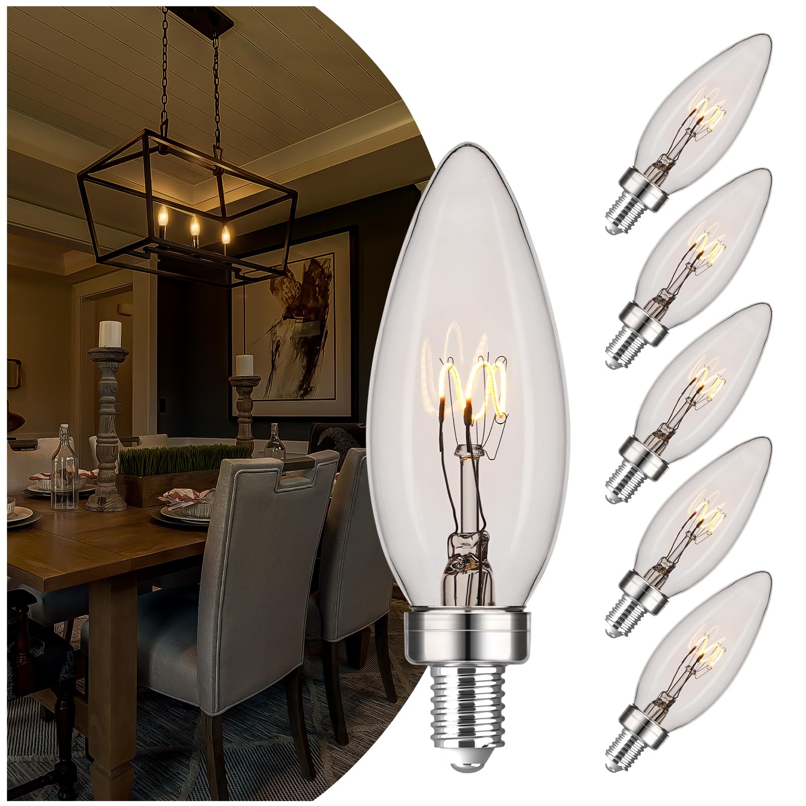 Amdtu E12 25 Watt Equivalent Clear Small Base Led Bulb Candelabra Candle Ca10 Dimmable Ideal Chandelier Light For Dining Rooms A