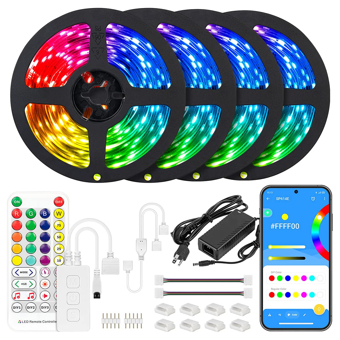BTF-LIGHTING RGBW Bluetooth Music APP 65.6FT LED Strip Lights RGB+Cool White 6000K 4 Color in 1 LED Color Changing Light Strip f