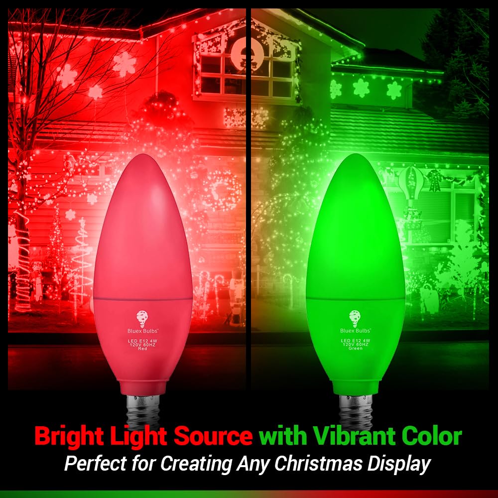 Bluex Bulbs 6 Pack E12 RG Red Green LED Light Bulbs - Non-Dimmable, 4W (40W Equivalent) for Party Decoration & Holiday Lighting