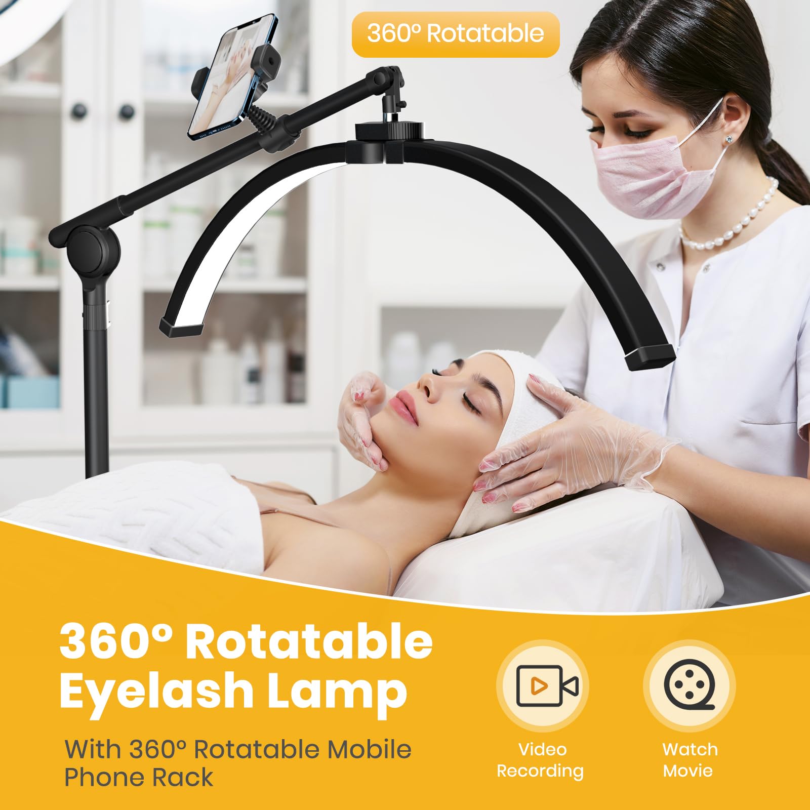 LASTAR LED Lash Light - Adjustable Brightness, Warm-to-Cool Lighting, Half Moon Design, Black, Model SL011
