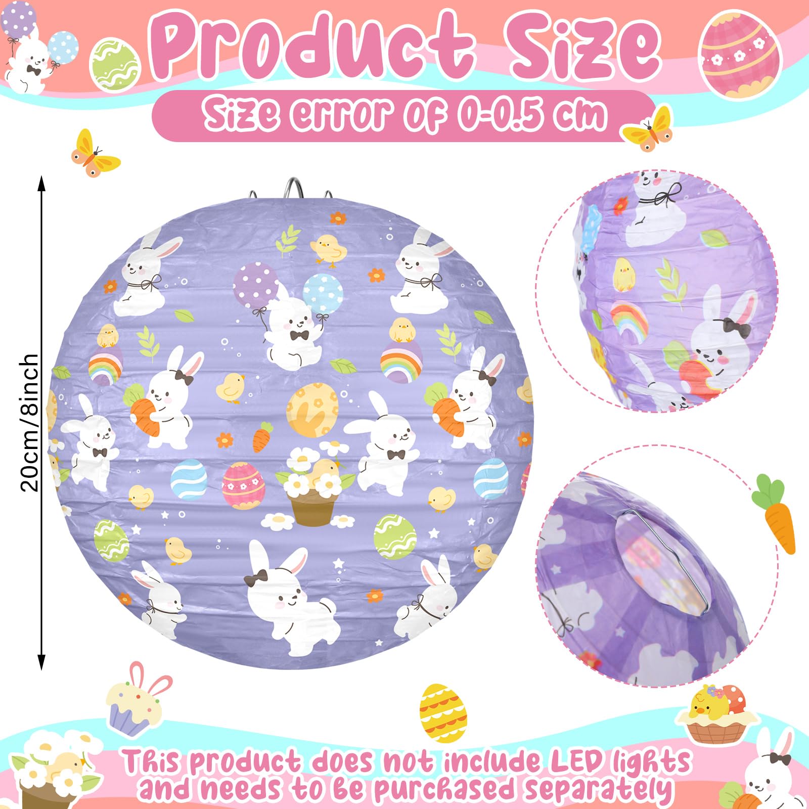 Panelee 12 Pcs Easter Paper Hanging Lanterns Party Decorations 8 Inch Pastel Cute Bunny Round Lanterns For Easter Party Office C