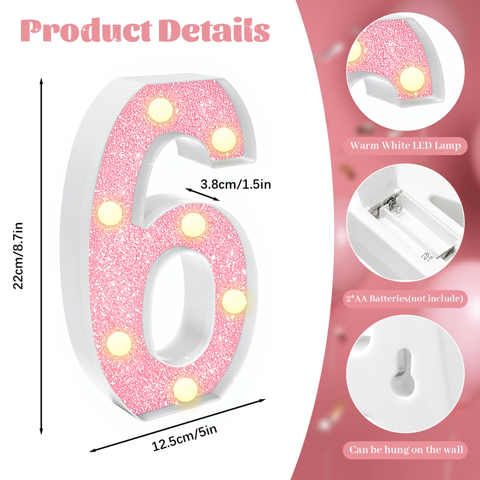 8.7In 16Th Birthday Decorations Gifts For Her  Light Up Numbers Decorative Sign For 16Th Birthday Wedding Work Anniversary Backdrop Table Wall Decor(Shining Pink)